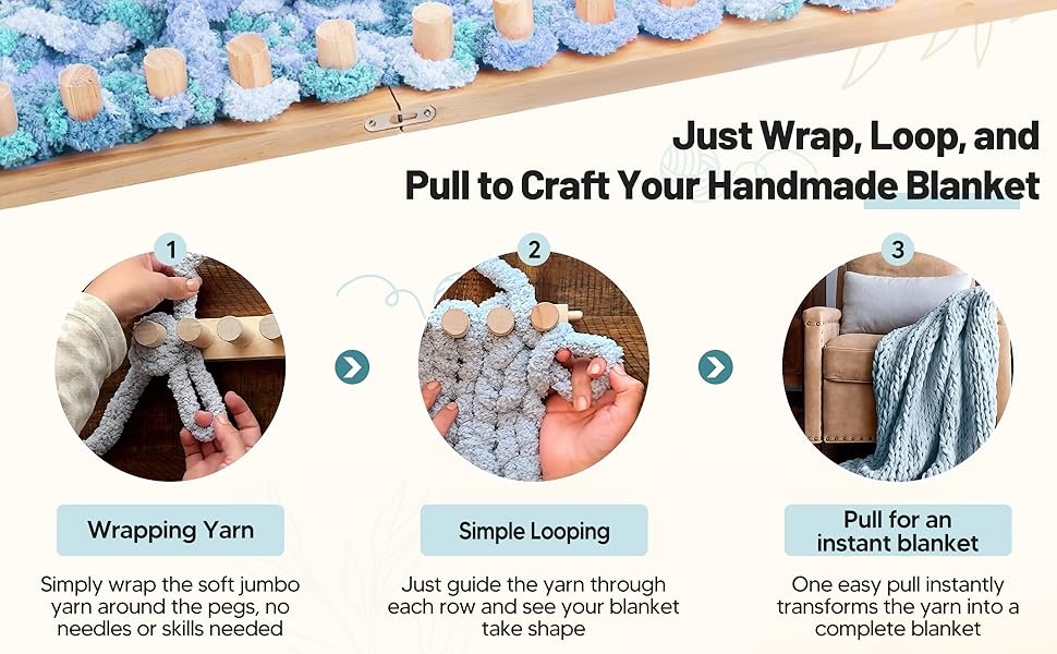Wooden Knitting Loom Kit Thick Blanket Loom Adjustable Size Beginner Friendly