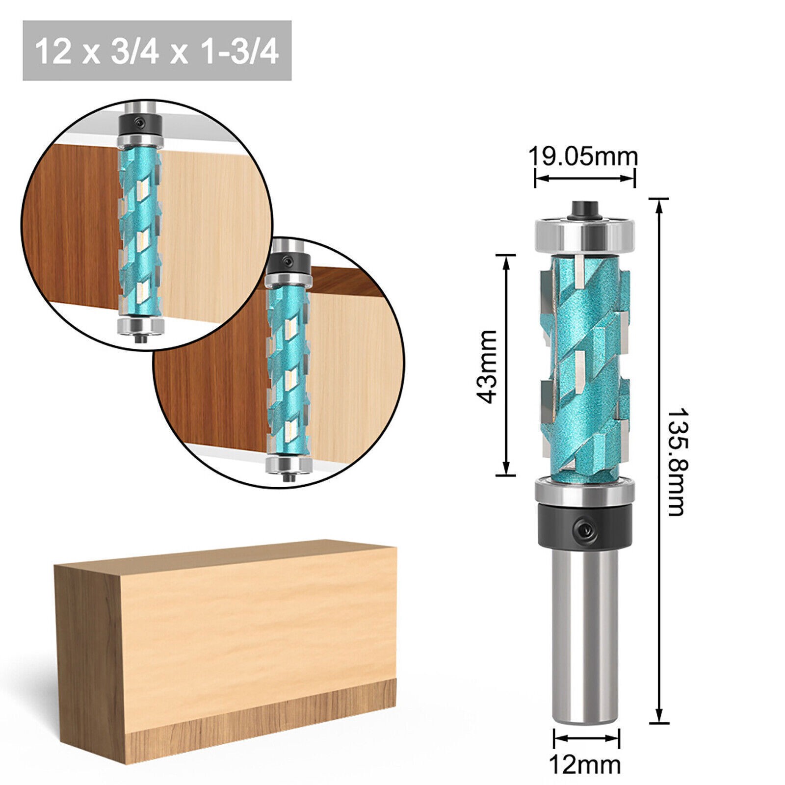 12mm 1/2" Router Bit Bearing Compression Mill Cutter Shank Flush Trim Spiral