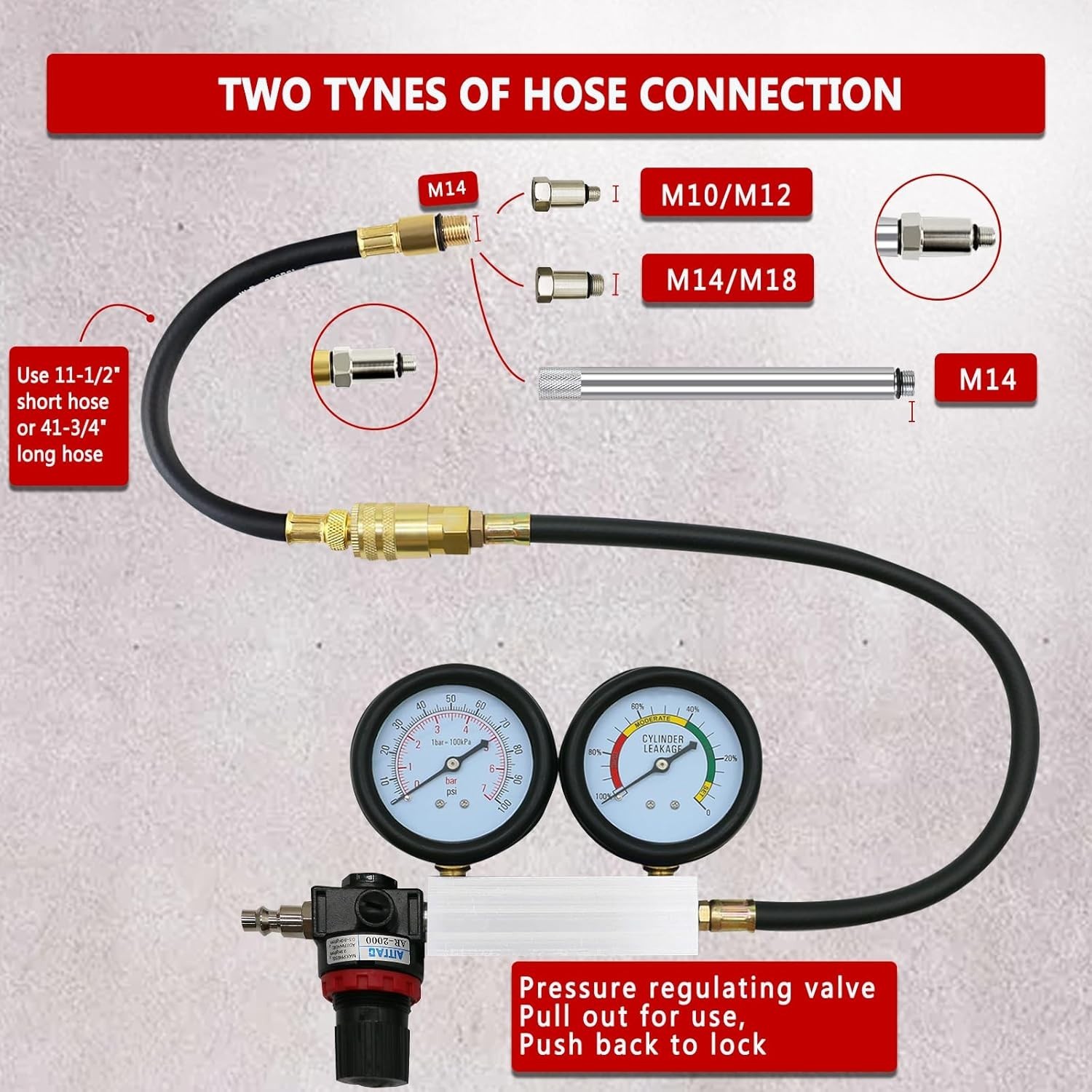 Cylinder Leak Down Tester Car Gasoline Engine Dual Gauge Leakdown Detector Tool