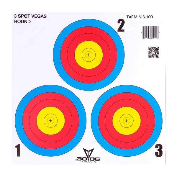30-06 25pk- Official-Sized 3 Spot Vegas Paper Face Archery Target!