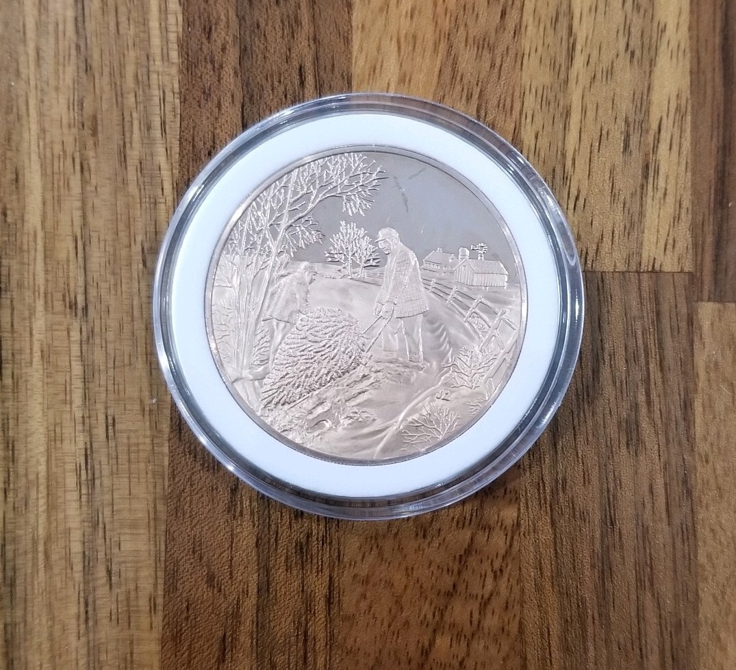 1973 Franklin Mint Bringing Home The Christmas Tree Coin Token Solid Bronze UNC