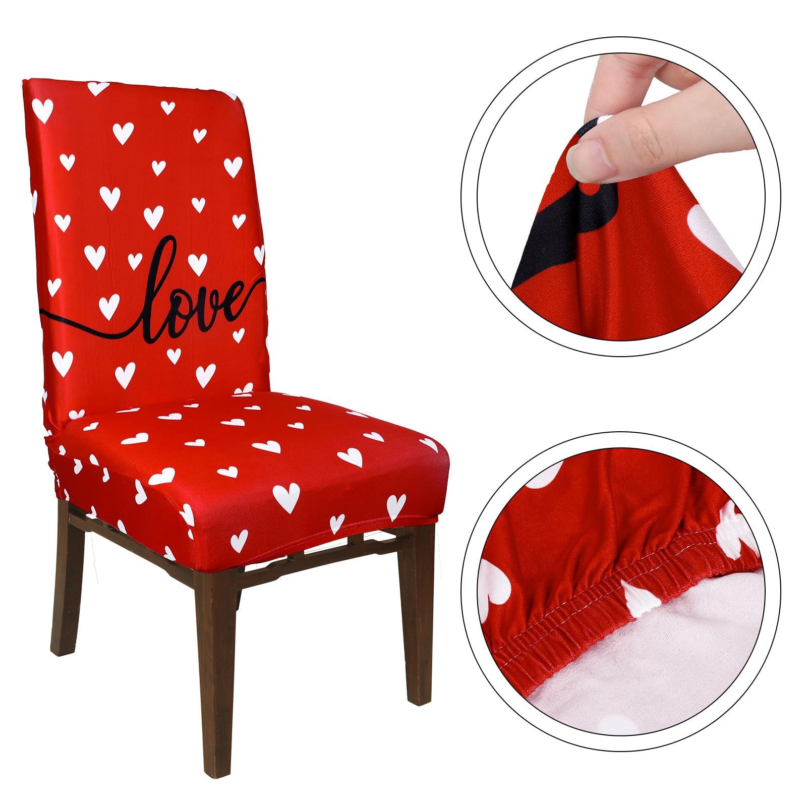 JarThenaAMCS 4Pcs Valentine's Day Chair Covers Sweet Love Heart Red White