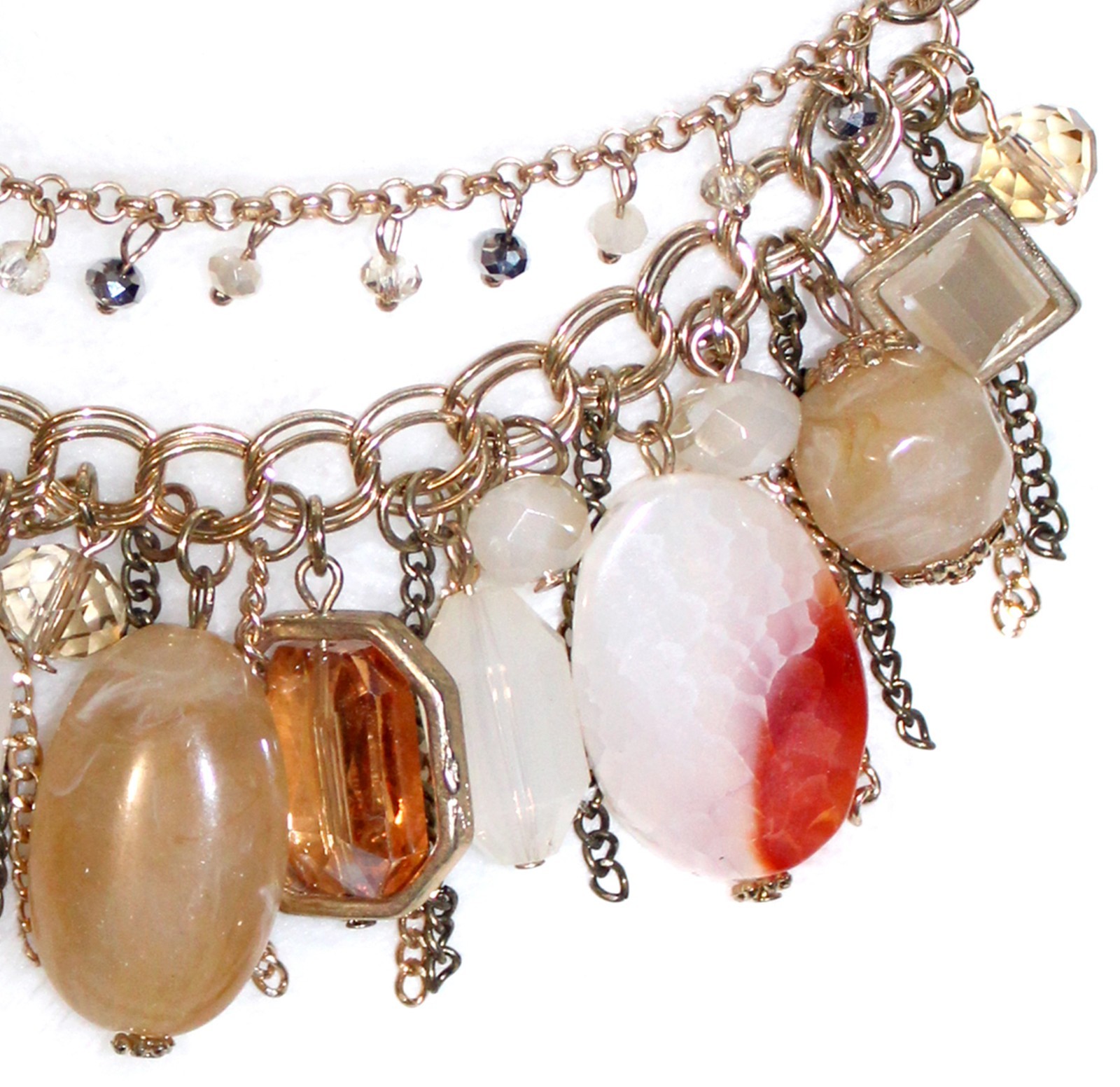 Jasper Stone Cluster Necklace Agate Quartz Rhinestones