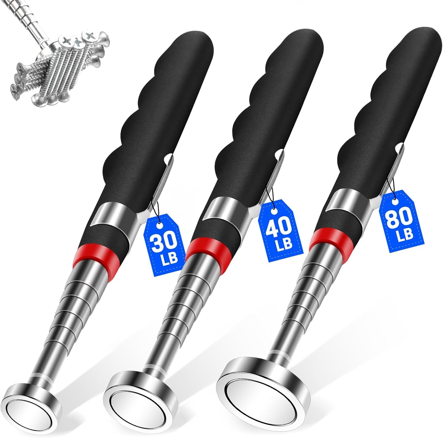 3PCS Telescoping Magnetic Pick Up Tool Extendable up to 31", 30lb 40lb 3Pcs