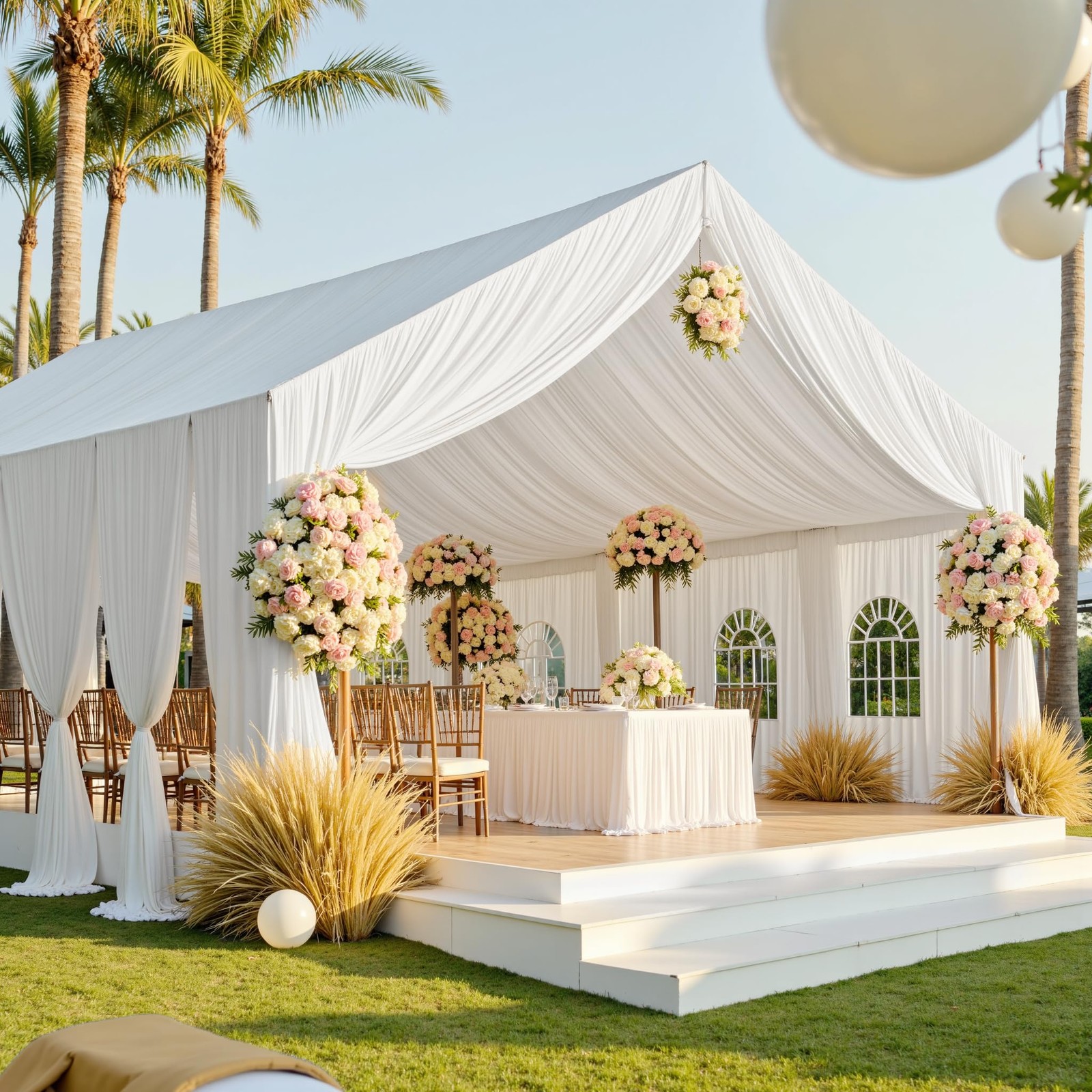 Party Village 20Ftx40Ft White Ceiling Curtain Wedding Parties 4 Panels