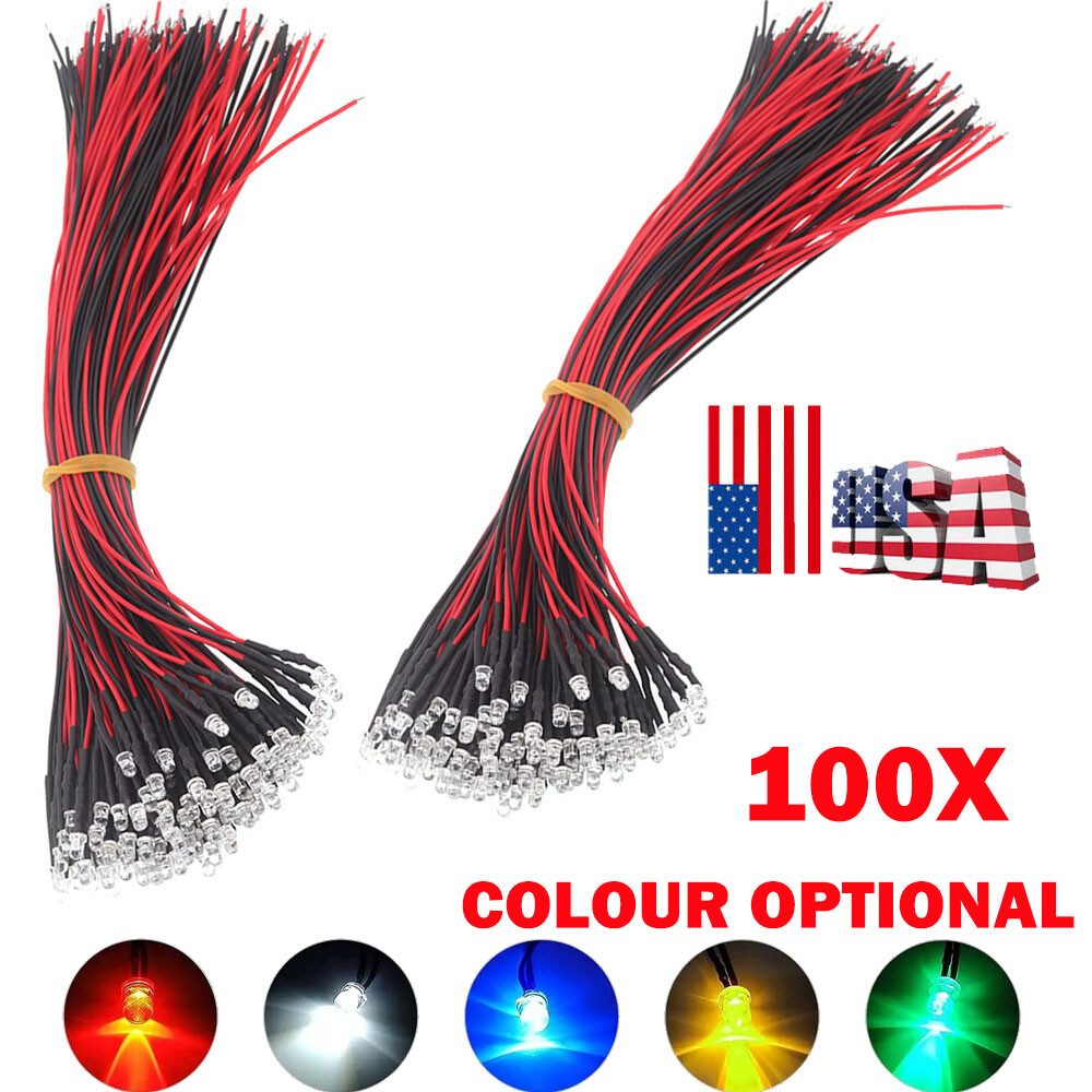 100PC 3mm Pre Wired DC5V-12V Micro LED Lights Emitting Diodes Mini Bulbs Lamp US