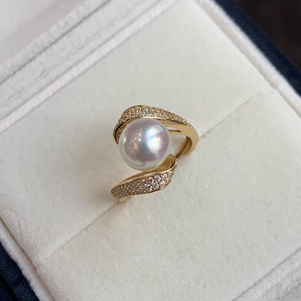 Adjustable Unique AAAA 9-10MM south sea round white Pearl rings s925