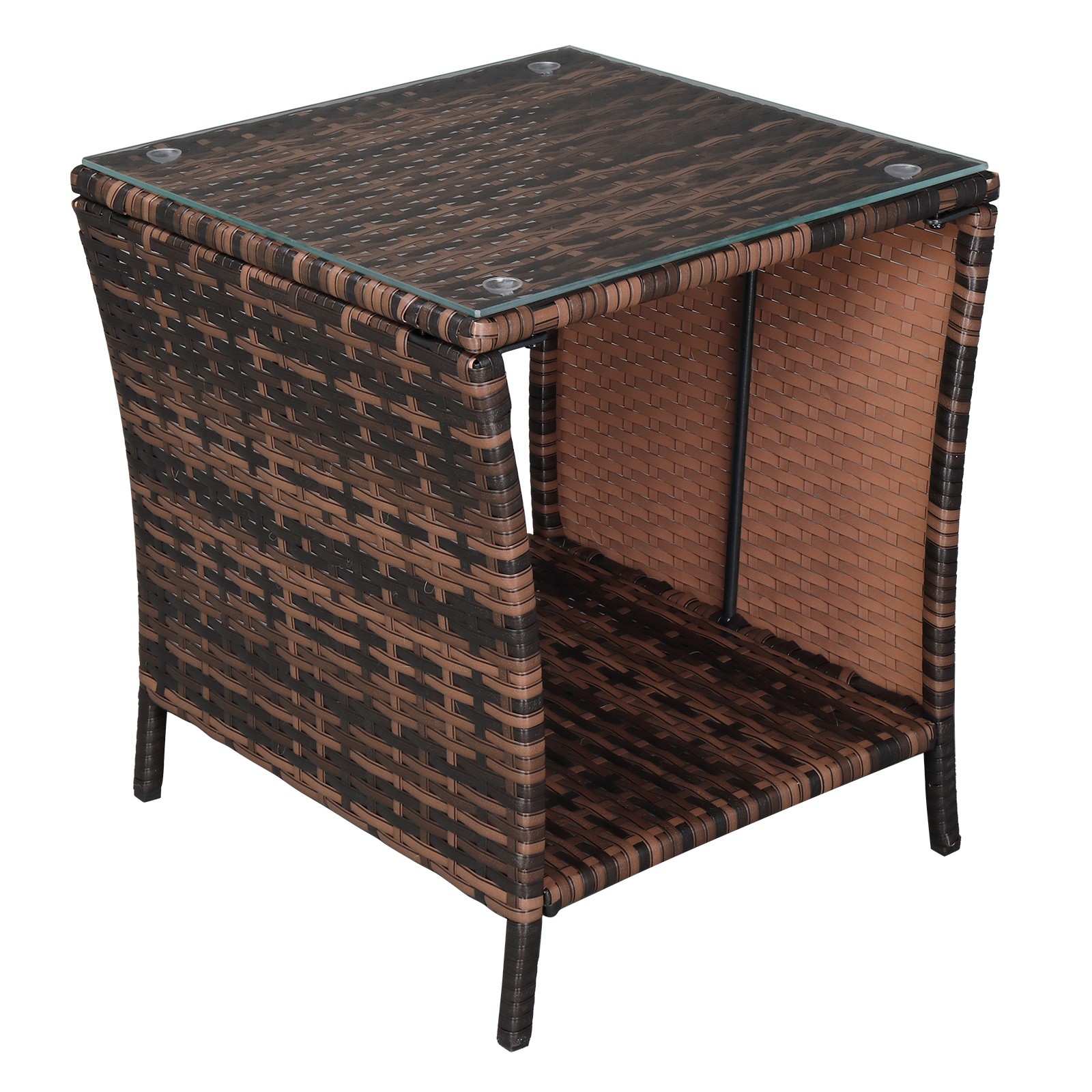 Glass Surface Brown Gradient Iron Frame Rattan Side Table,free ship