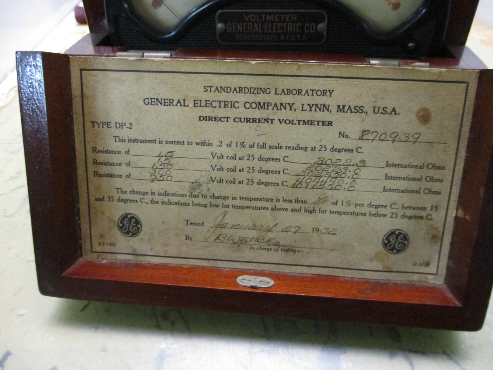 vintage 1932 general electric voltmeter dp-2 [3*D-23]