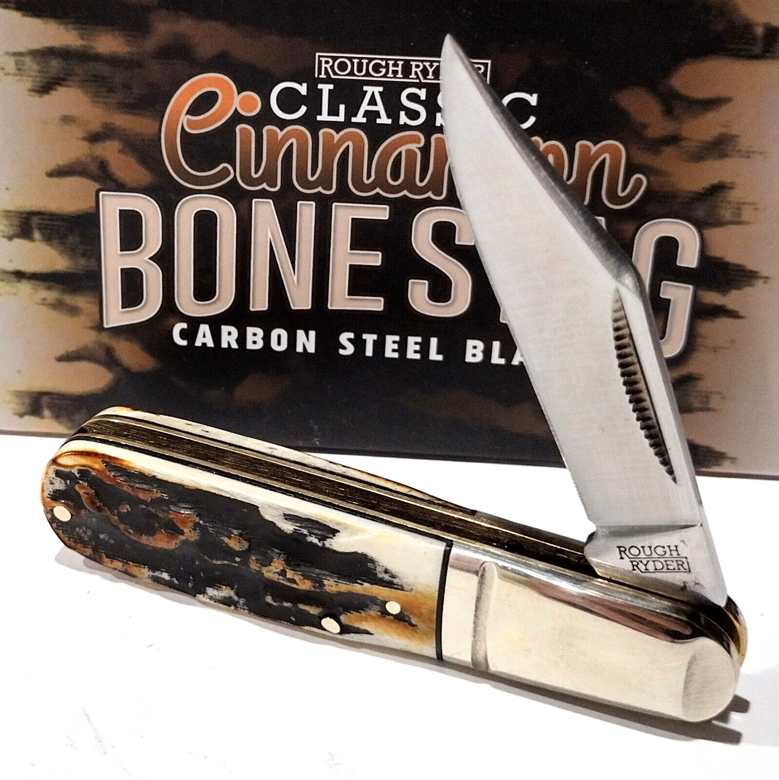 Rough Rider Brown Cinnamon Stag Bone Carbon Steel 1 Blade Barlow Pocket Knife
