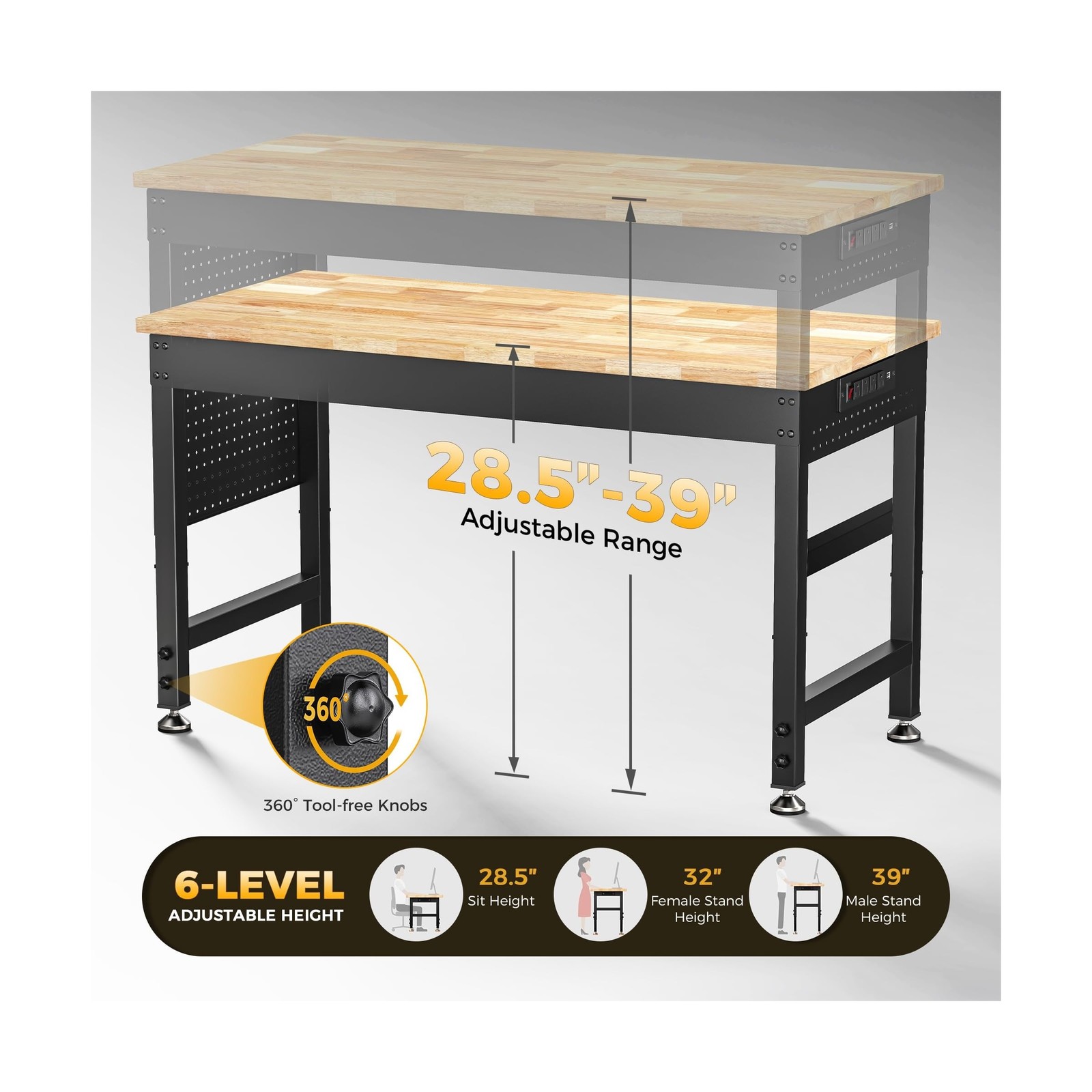 CAMMOO 47.64" Adjustable Heavy Duty Workbench, 2000 LBS Load Capacity Rubber ...