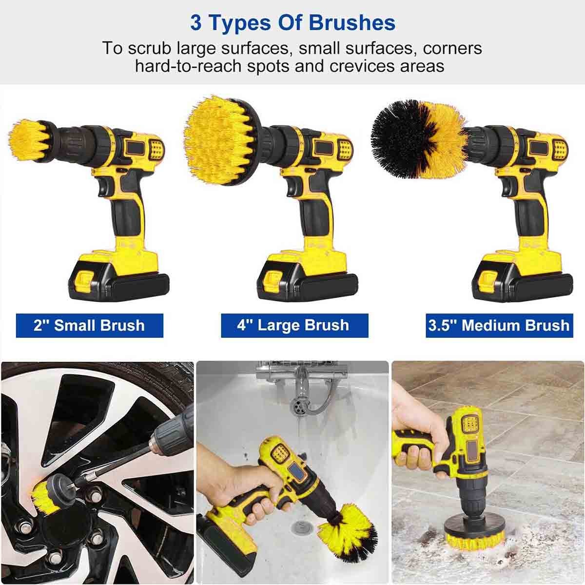 Drill Brushes Set, Electric Spin Scrubber with 3 Replaceable Drill Brush Heads