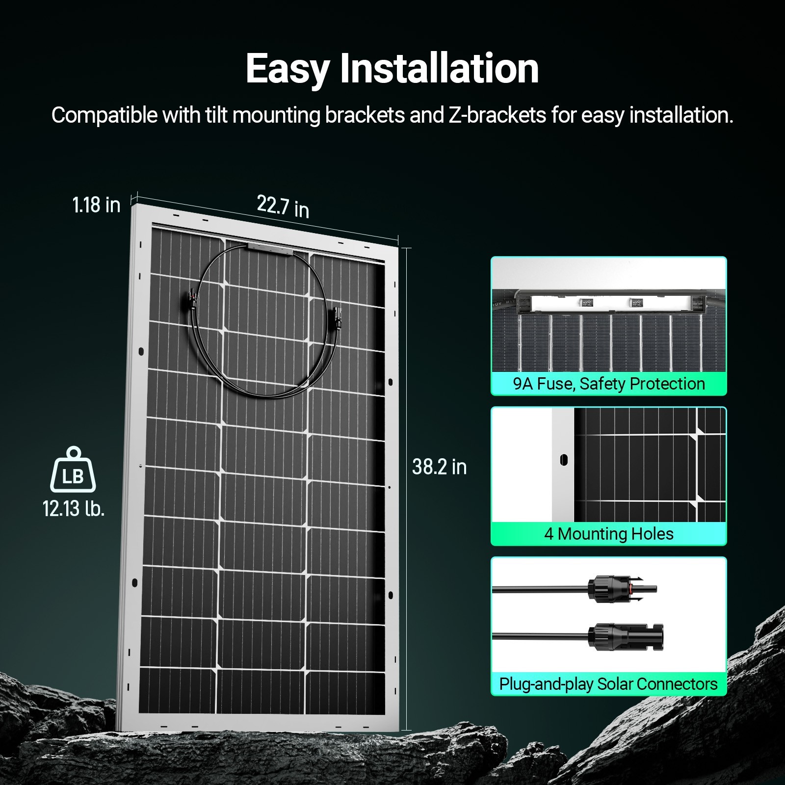 HQST Bifacial 2PCS 100W Mono Solar Panel 200 Watts Solar Panel Off Grid