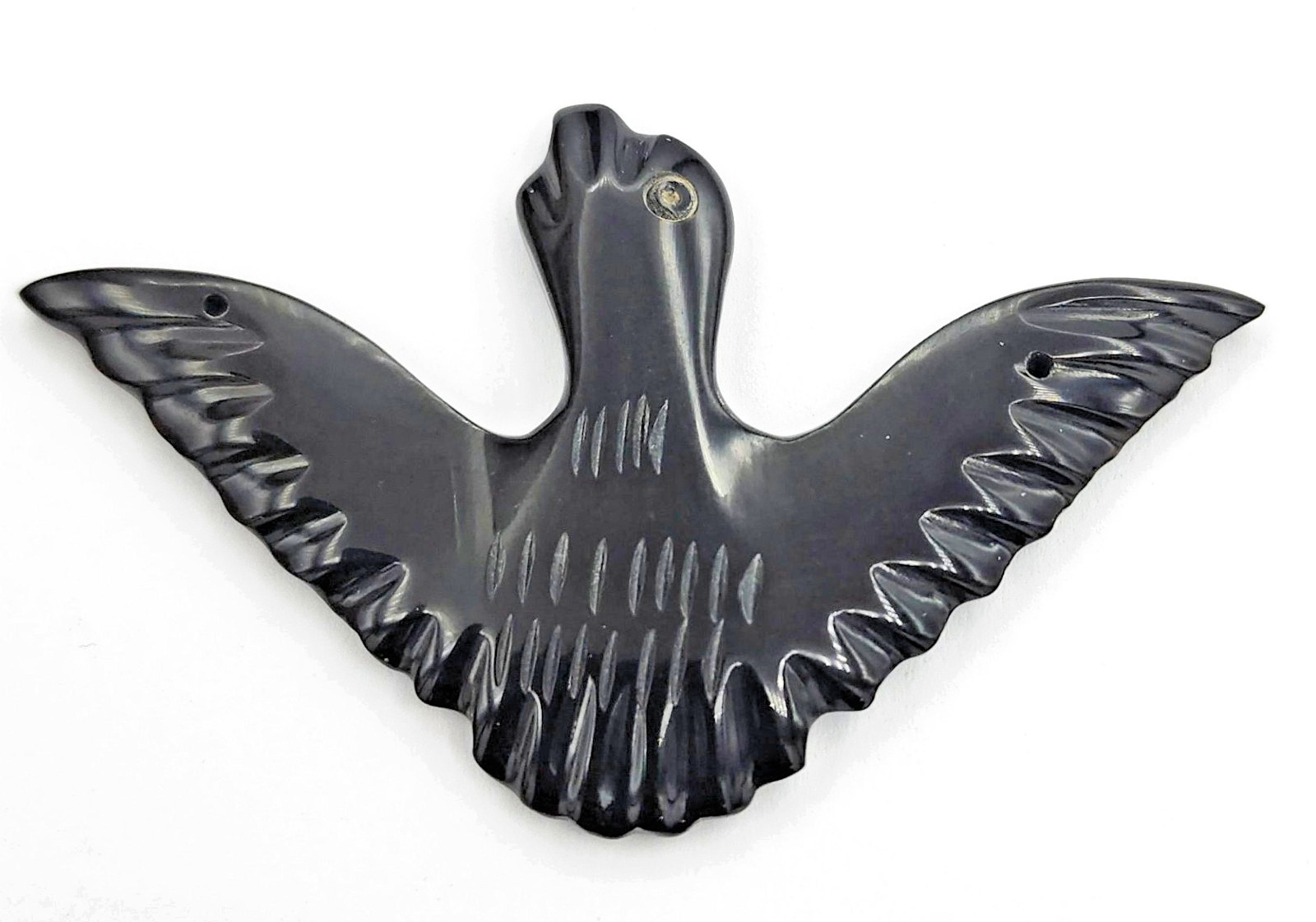 New Vintage Large Carved Black Bird in Flight Piece 1 3/4" x 2 3/4" #Fash200