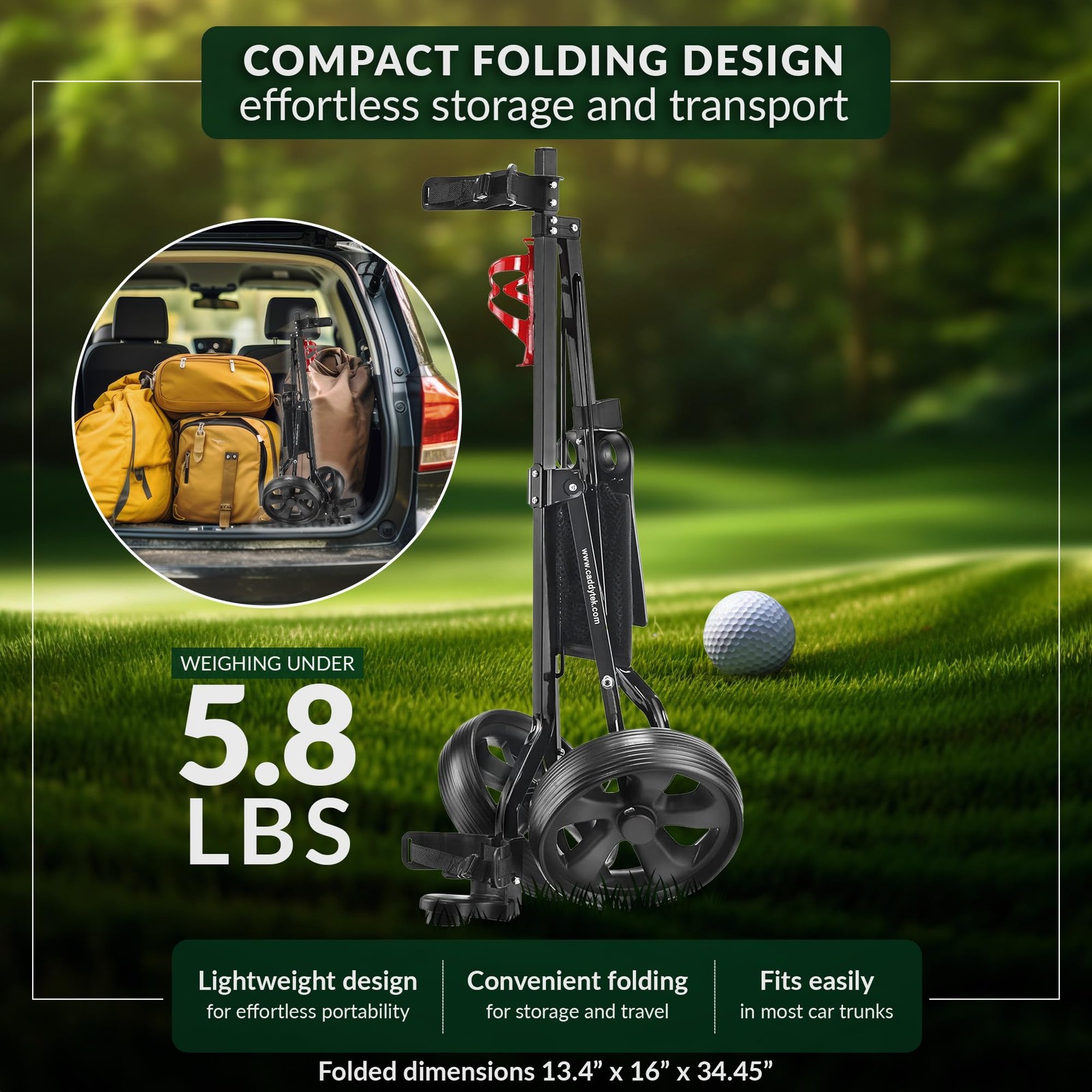 Caddytek CaddyLite 5.8 Deluxe Golf Pull Cart - Lightweight Folding 2 Wheel Golf