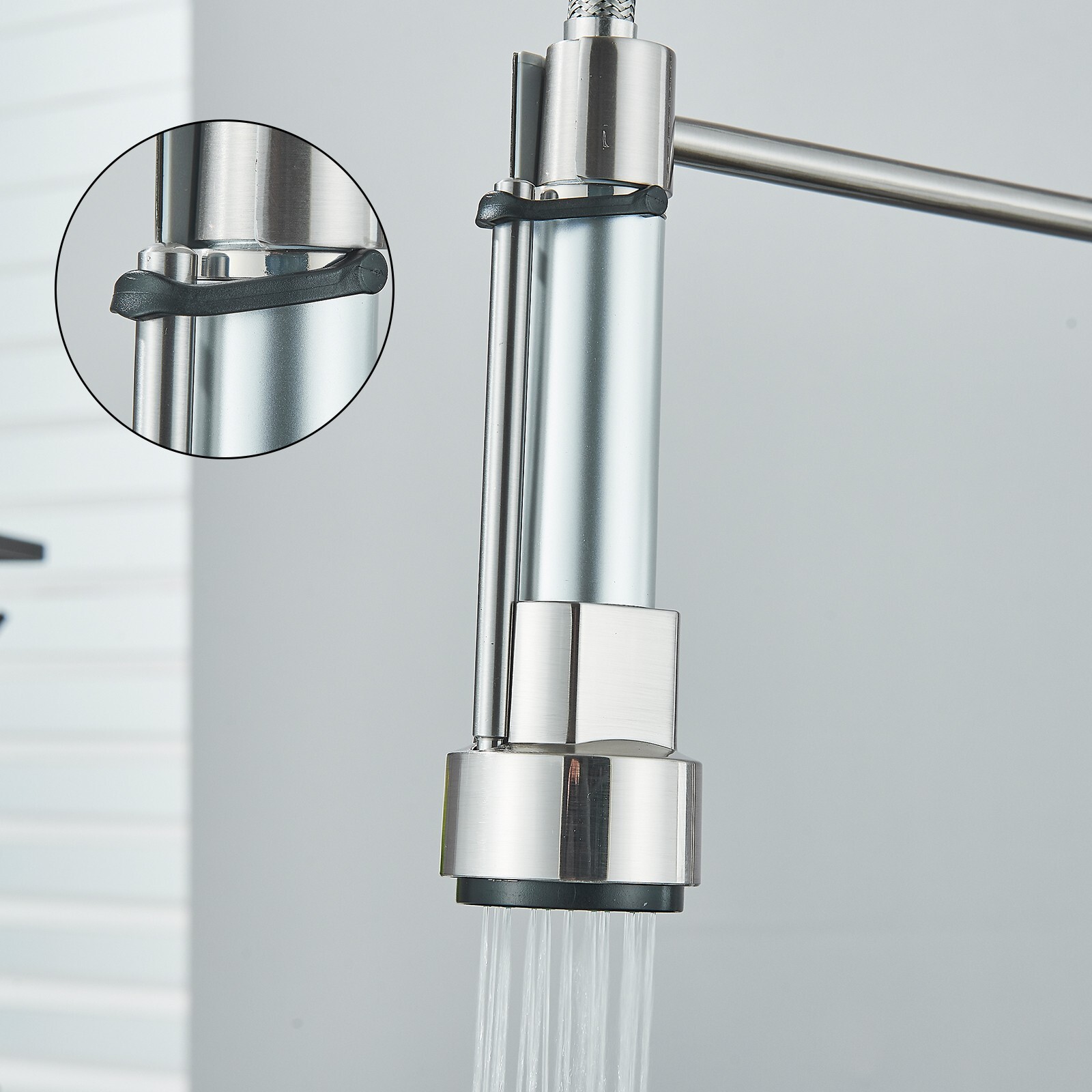 Brushed Nickel Kitchen Sink Faucet Pull Down Sprayer Swivel Single Handle Mixer