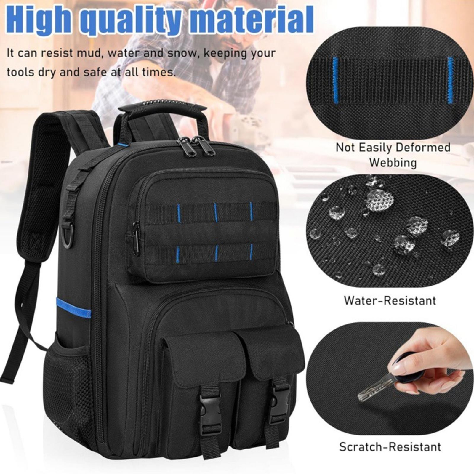 Heavy Duty Tool Backpack for Men – Multi-Pocket Work Bag for Electricians & Tech