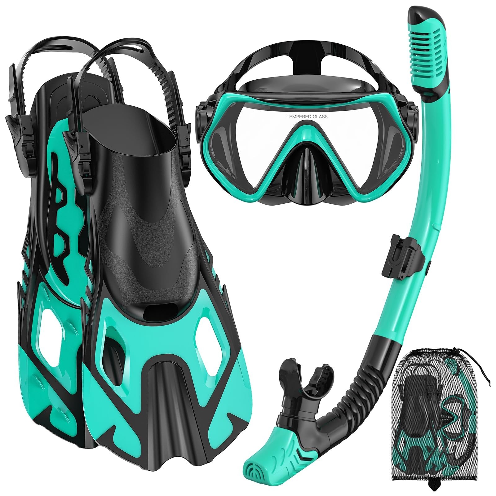 wutrye WU-SPGR-004-L Dry Top Snorkel Set for Adults Anti-Fog Anti-Leak Mask Fins
