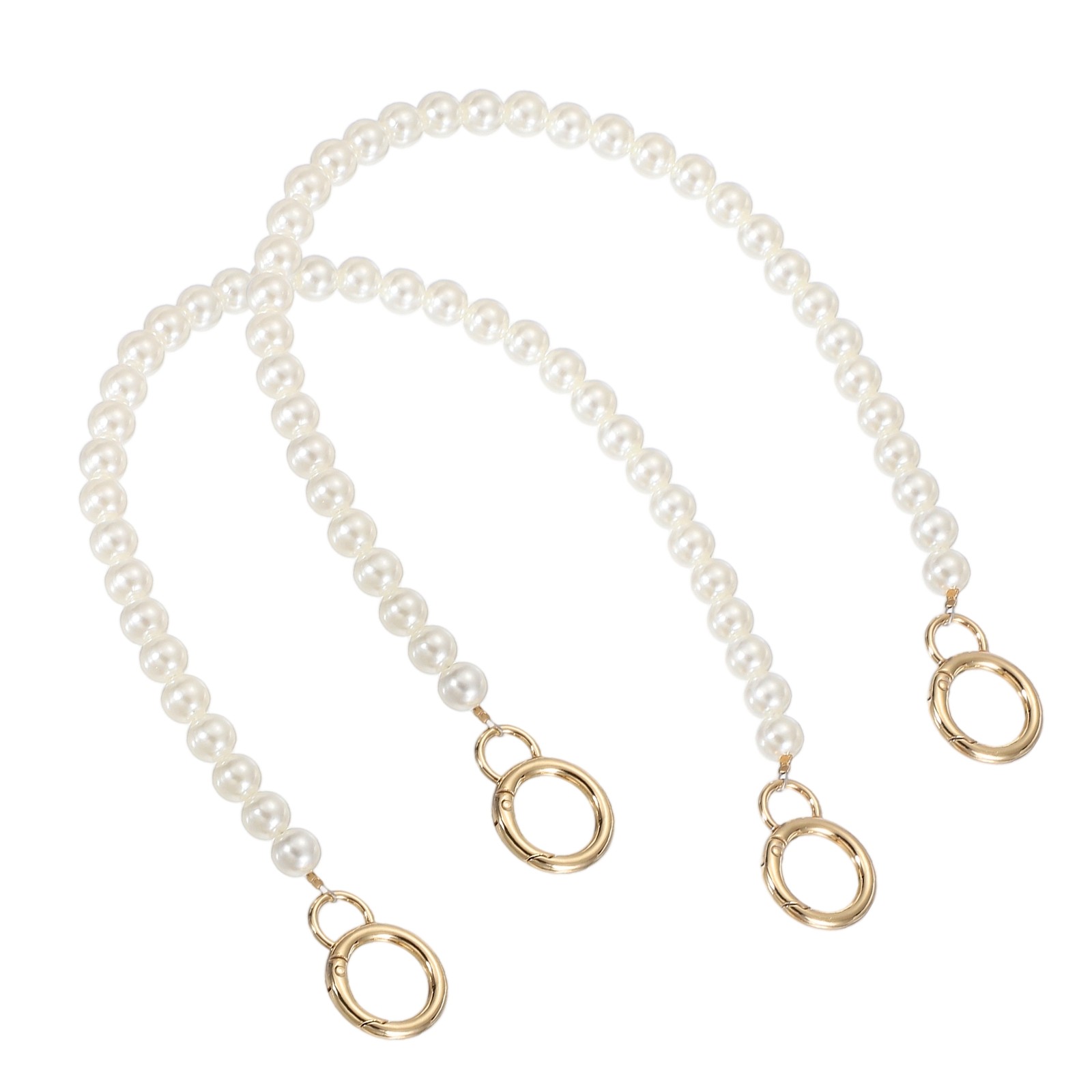 2Pcs Imitation Pearl Purse Strap, 16" Handbag Chain with Spring Clasp, 10mm