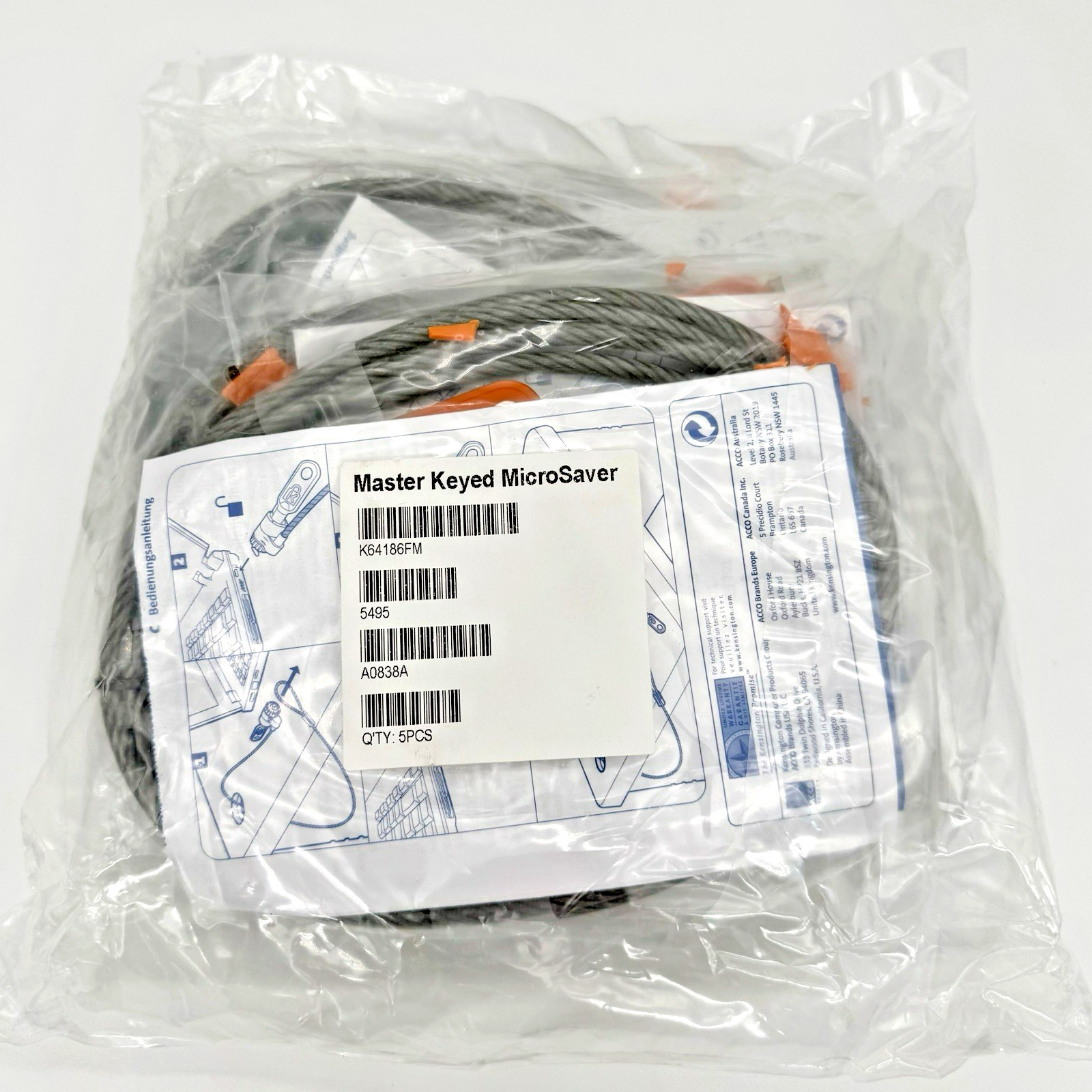 NEW Five (5) Kensington Master Keyed MicroSaver Notebook Cable Locks K64186FM