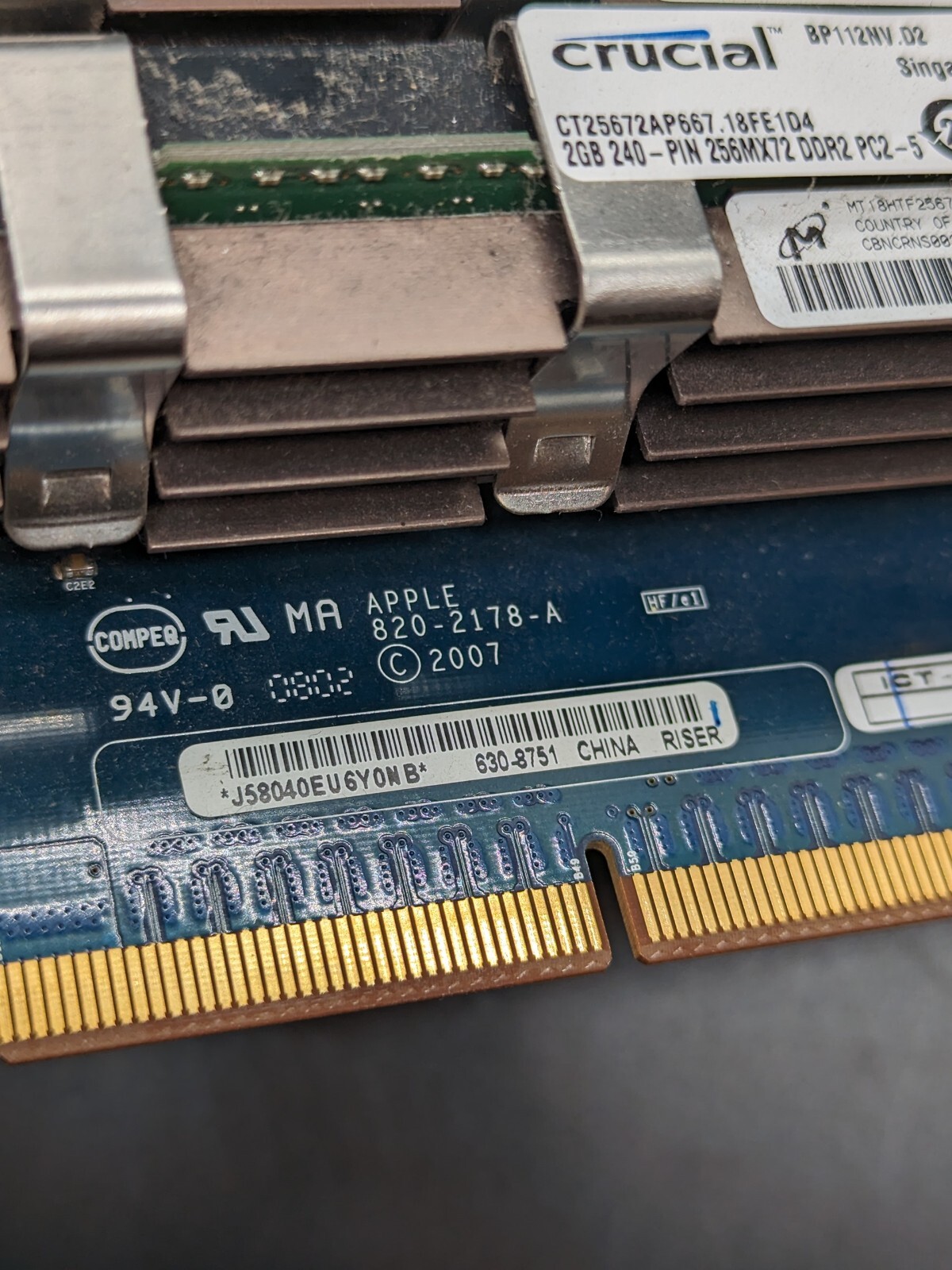APPLE 820-2178-A MAC PRO 3.1 MEMORY RISER CARD W/ 4GB RAM (2X2GB) FAST SHIP!