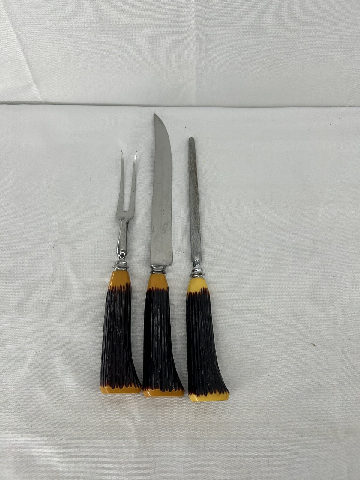 Vintage B THOMAS CO. Carving 3 Piece Set Vintage Bakelite Handles