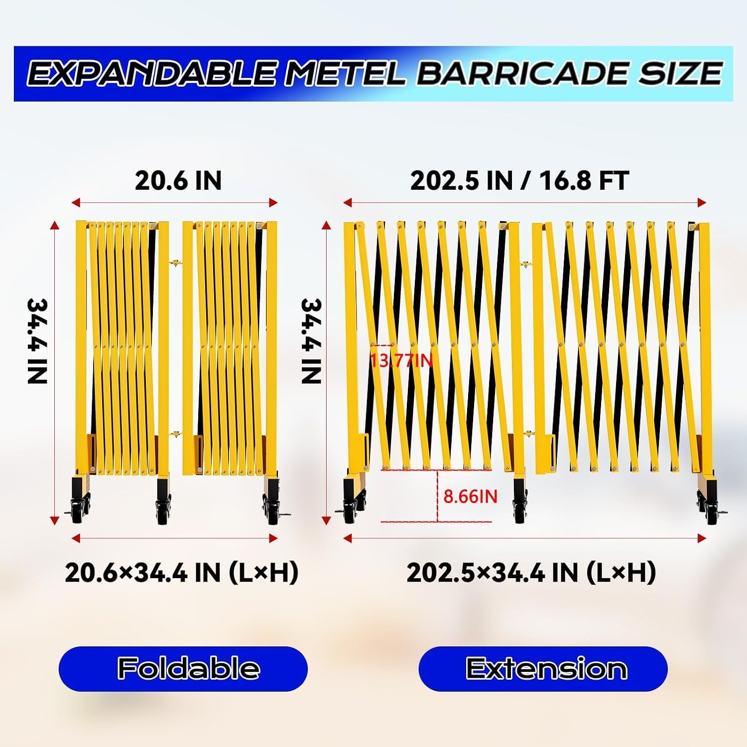 Adjustable 16.8FT Expandable Barricade - Perfect for Construction and Events