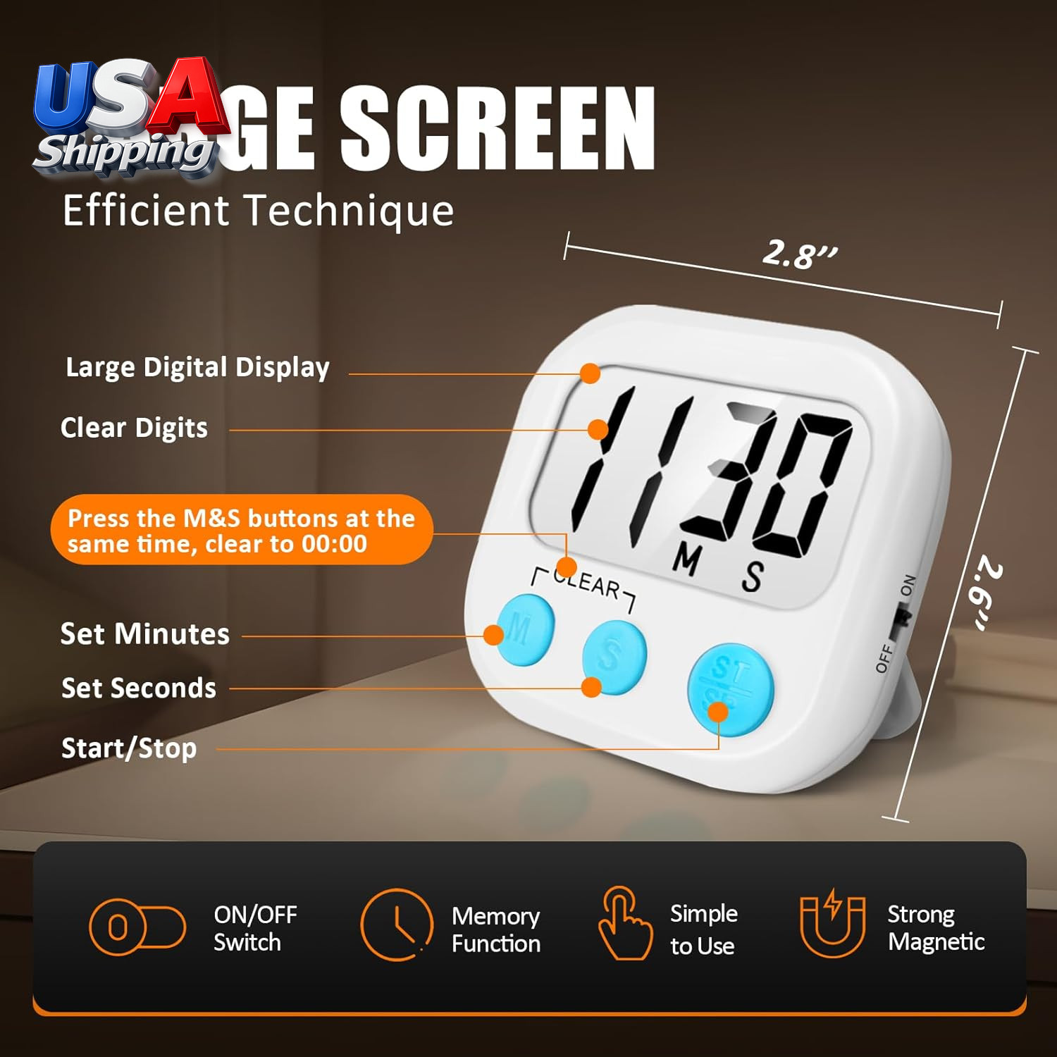 Digital Kitchen Timer 2 Pack Large Display Loud Alarm Magnetic Retractable Stand