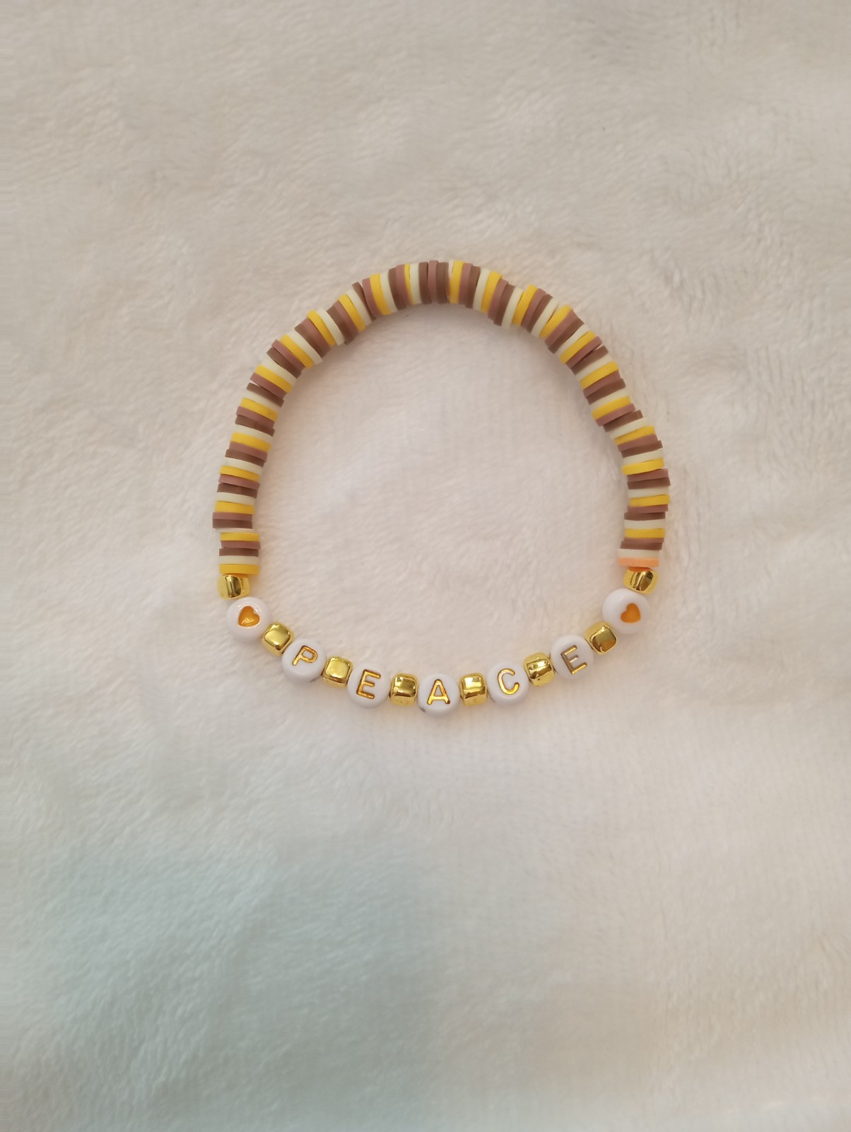 Homemade, Crafted, Yellows & Browns Clay Bead PEACE Bracelet