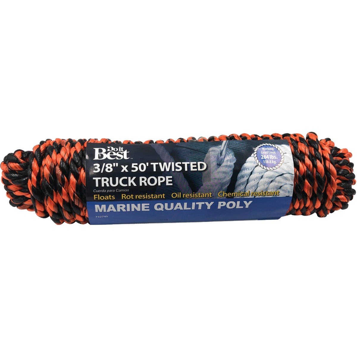 Do it Best 3/8 In. x 50 Ft. Orange & Black Truck Polypropylene Packaged Rope SIM