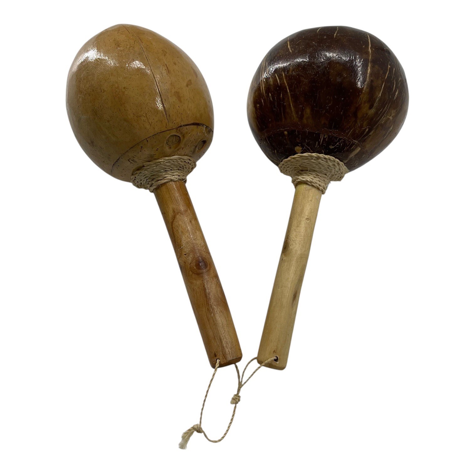 Set Of Two Guam USA Hand Made Coconut Shakers Maracas 9.5in Tall