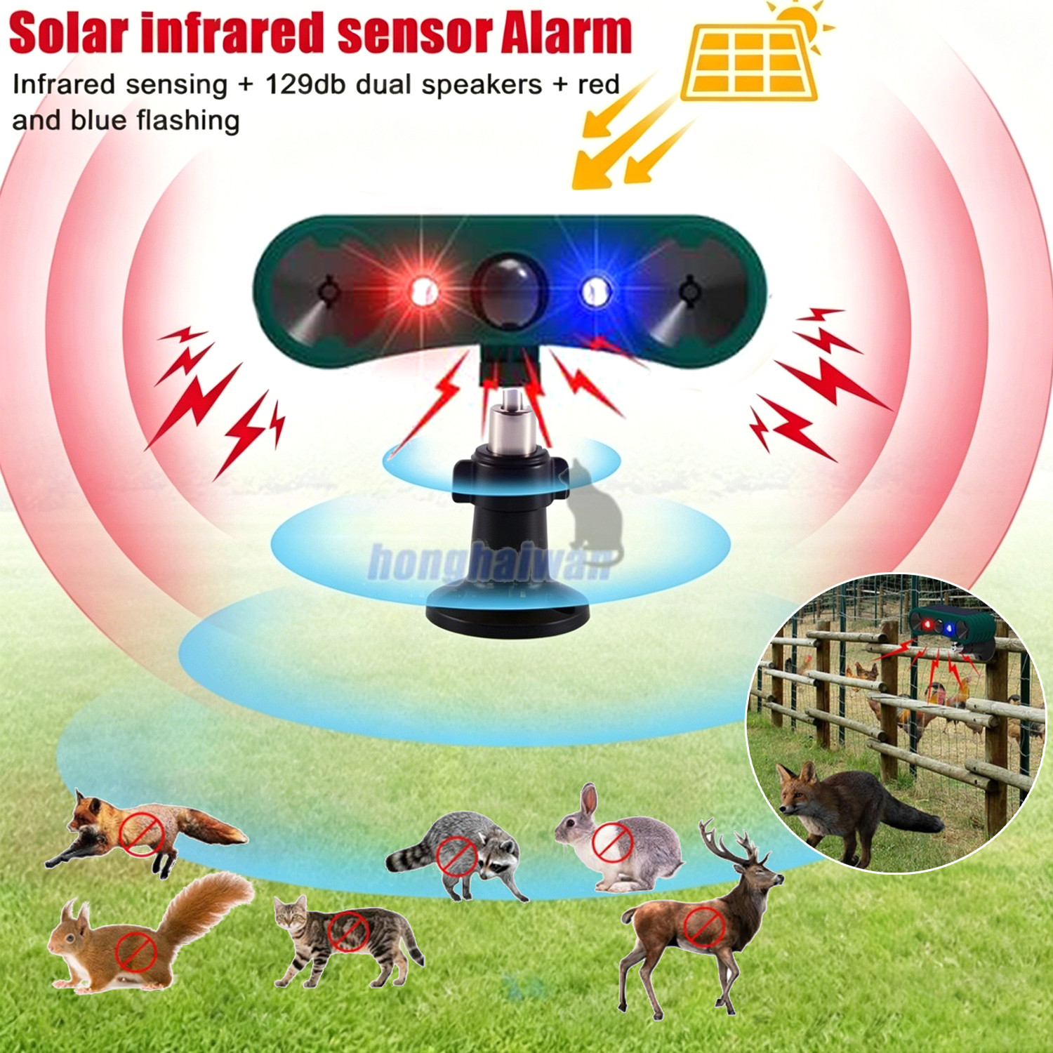 Solar Ultrasonic Animal Repeller with Light,Outdoor Repellent Garden Cat Dog Fox