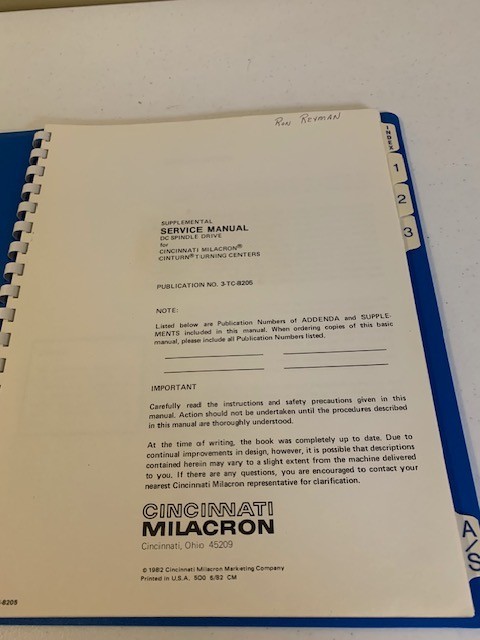 Cincinnati Milacron Service Manual for DC Spindle Drive