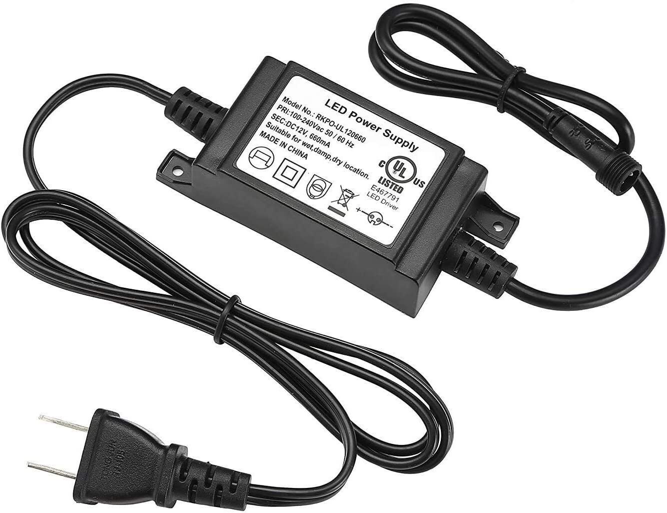 DC12V 12W Power Supply Transformer Waterproof for LED Deck Lights Kit Outdoor US