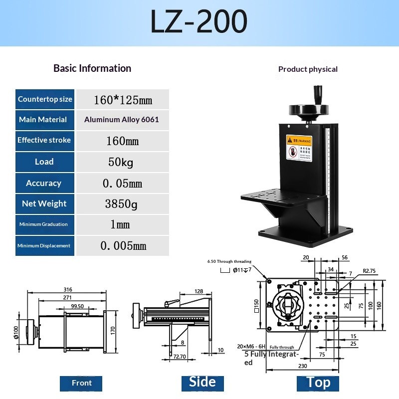 Z-axis Hand-operated Lifting Platform with Manual Adjustable Slide Plate