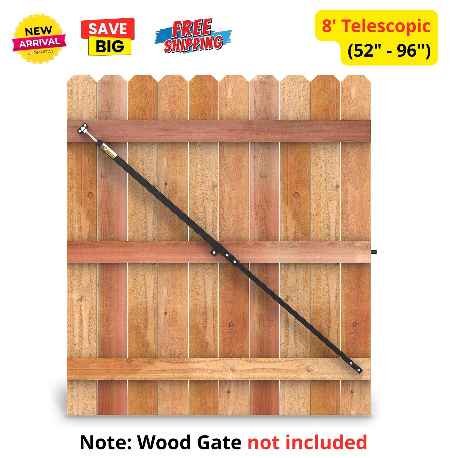 8' Telescopic Gate Brace Anti Sagging/Dragging Kit for Wooden Privacy Fence Gate