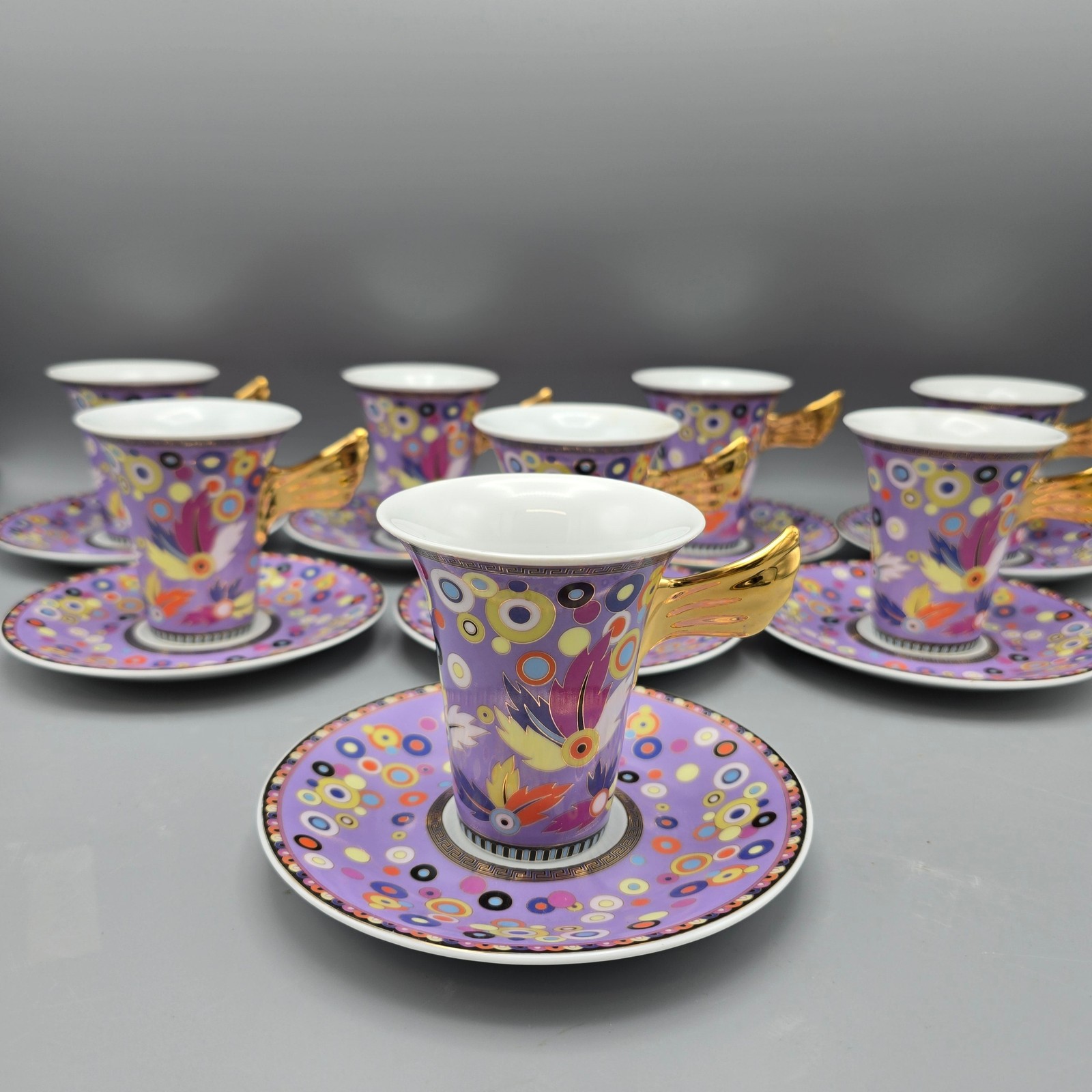 Set of 8 Rosenthal for Versace Home Le Cirque Collection Tea Cups & Saucers