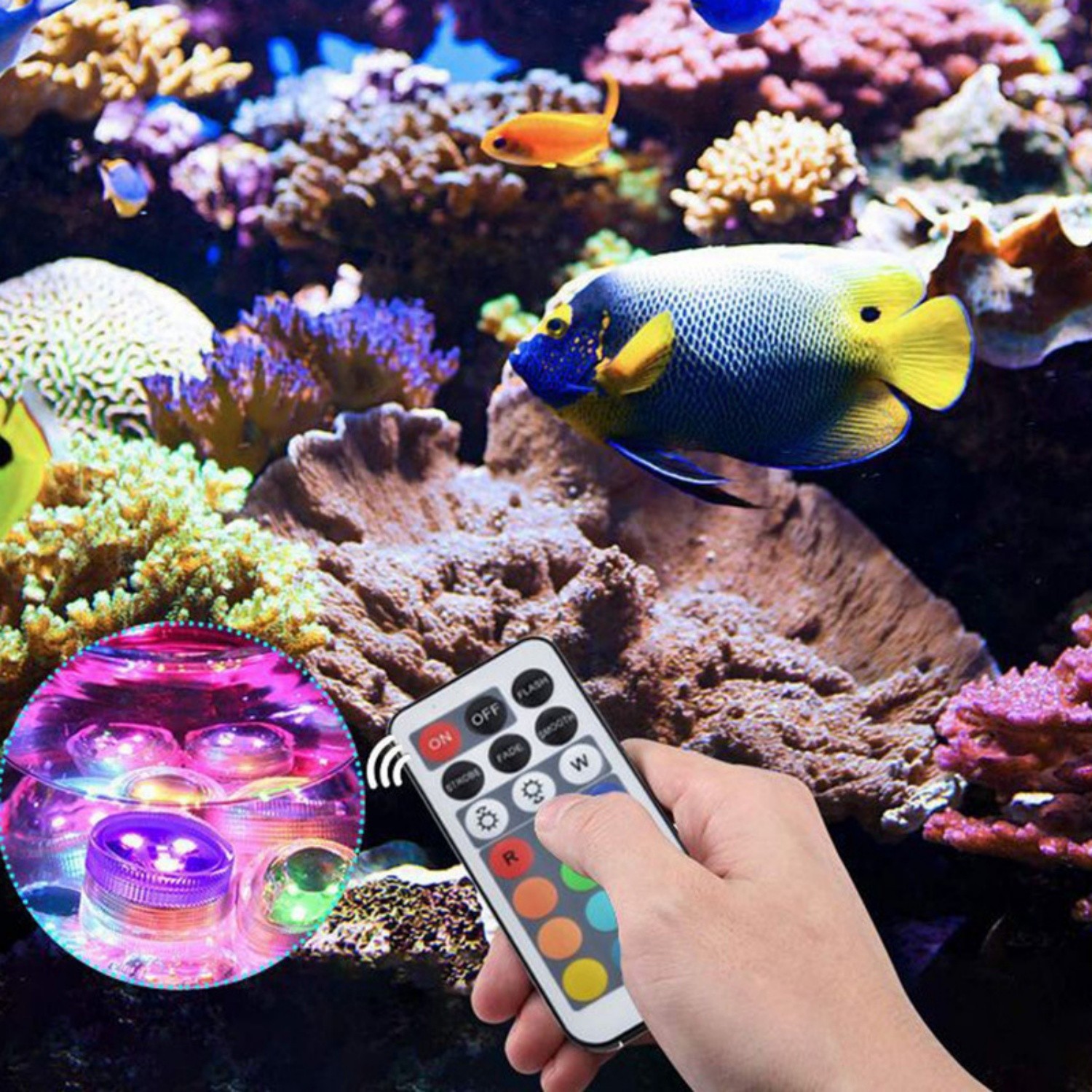 IP68 Waterproof LED Submersible Lights, 13 Colors Dimmable with Remote Control