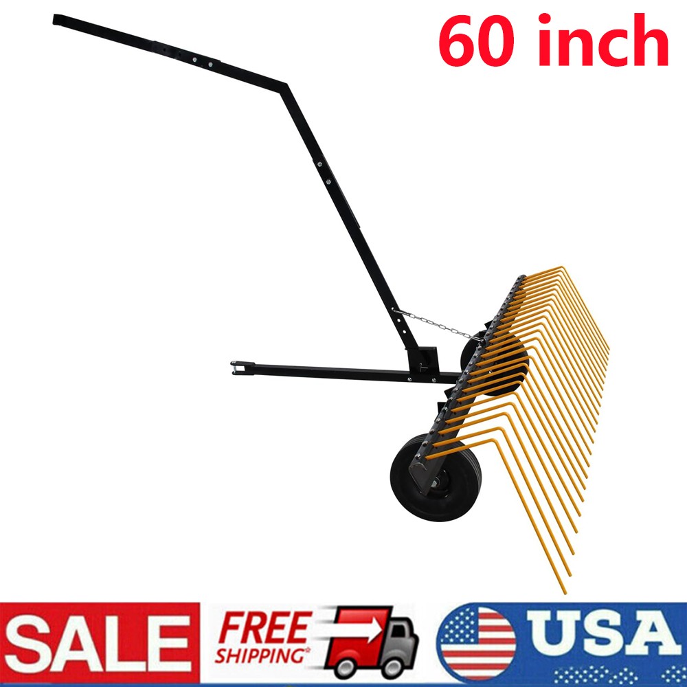 Tow Behind Dethatcher 60" Lawn Dethatcher Rake for ATV or Mower 24 Tines