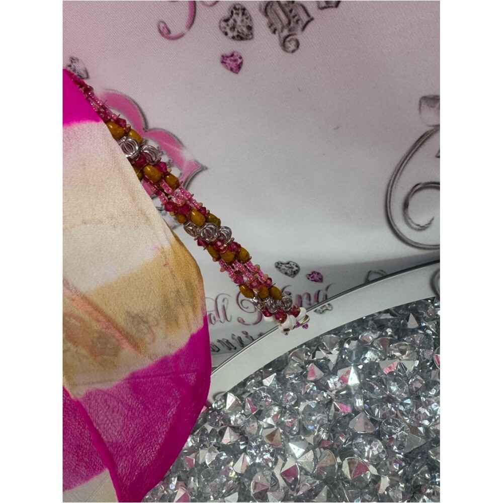 Scarf scarve beaded neon stripes Lightweight Pink and Cream Striped Scarf by