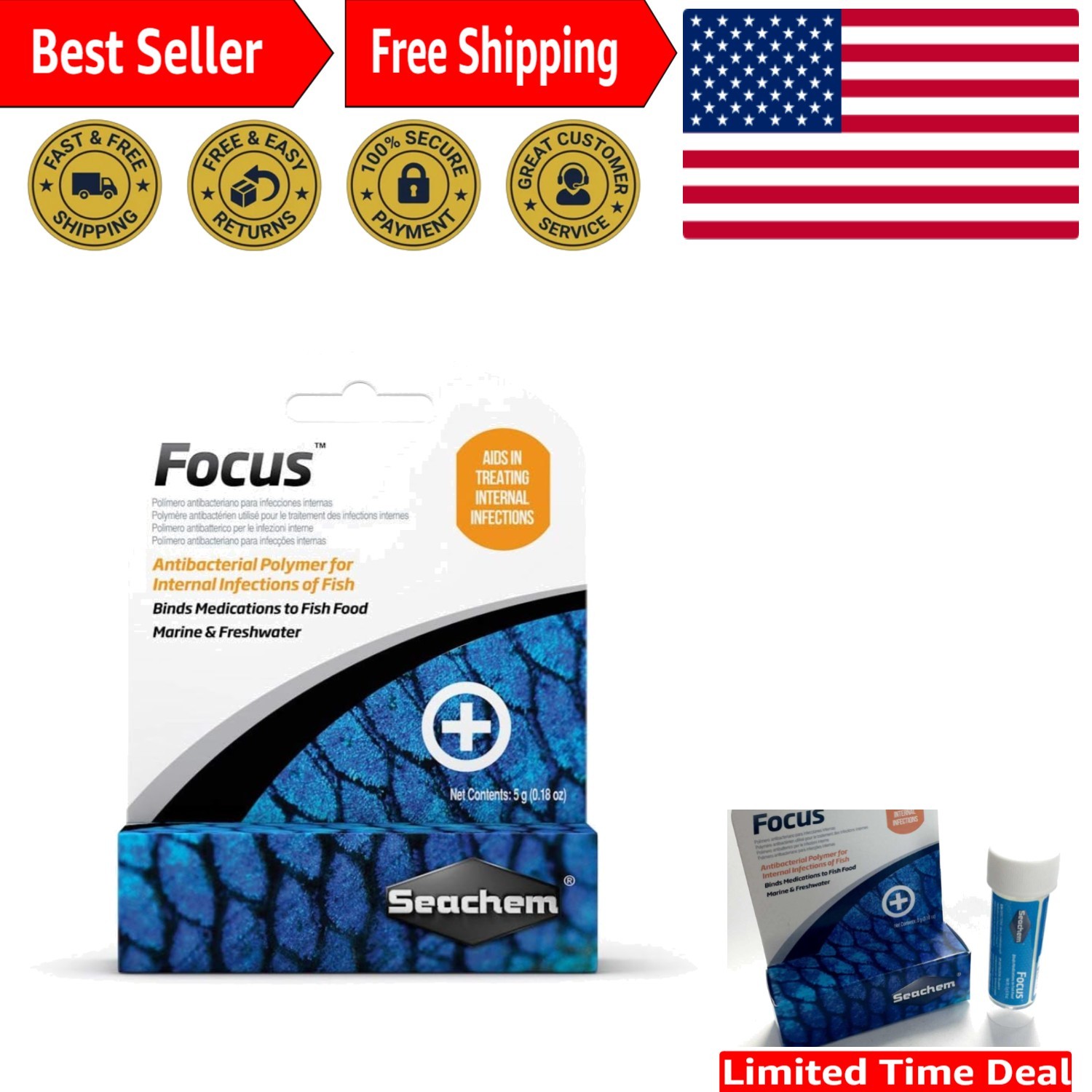5 Grams Focus Fish Medication - Enhances Health for Freshwater & Marine Life