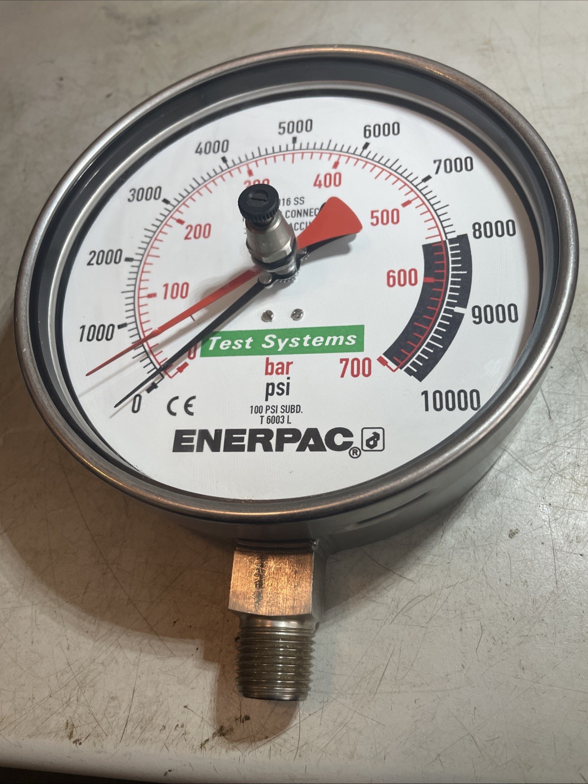 ENERPAC T6003L, Test System Gauge, 316 SS, 10,000 PSI 700 BAR 1/2NPTF