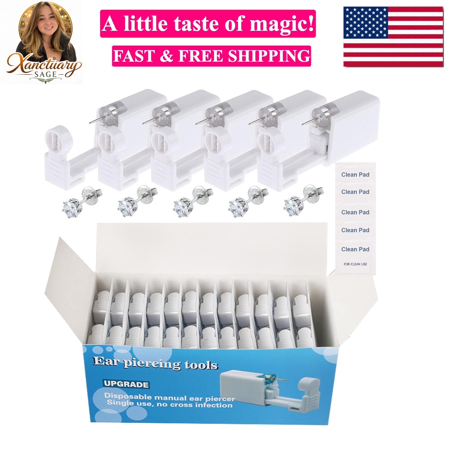 Ear Piercing Gun Kit - 72Pcs Disposable Ear Piercing Kit Including 24Pcs Self...