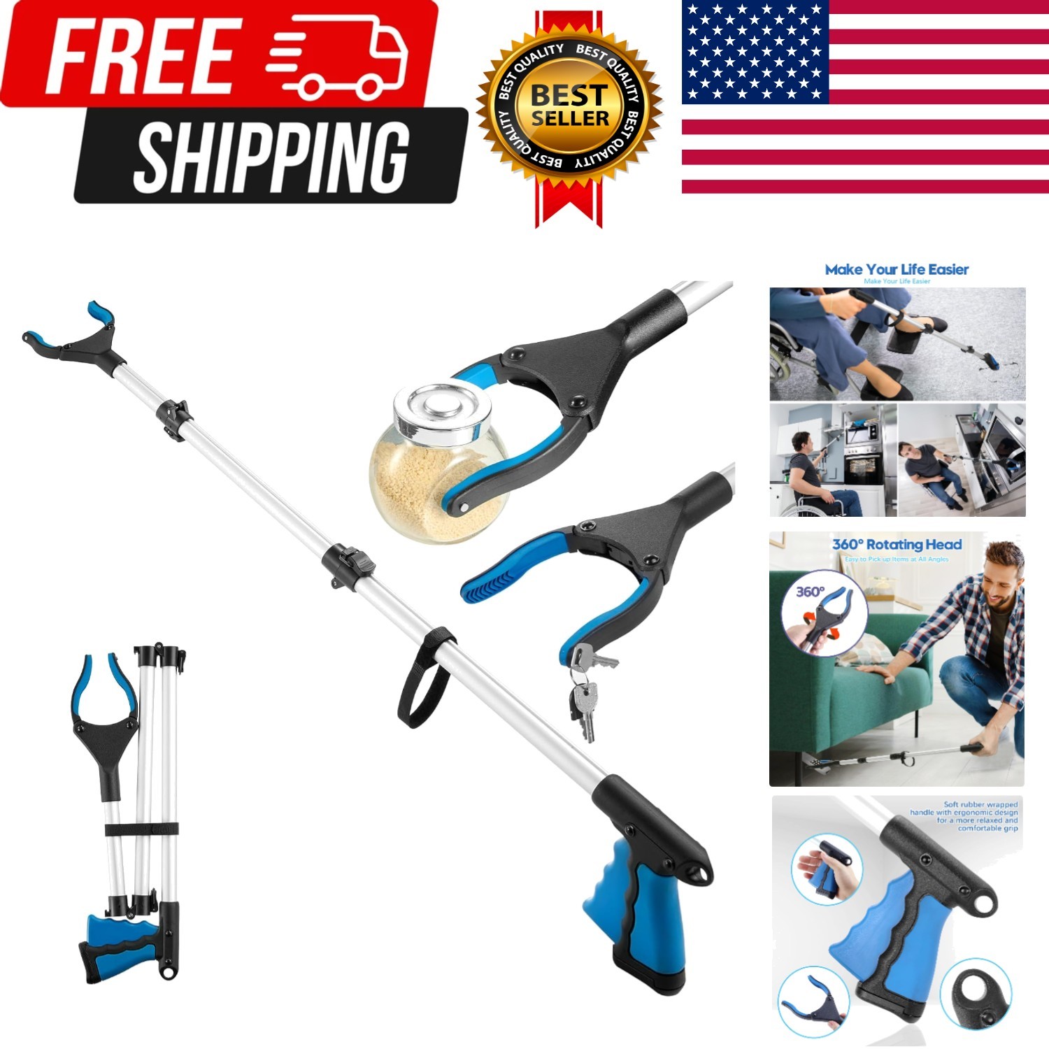 43 Inch Grabber Reacher Tool, Grabbers for Seniors Heavy Duty, Trash Picker