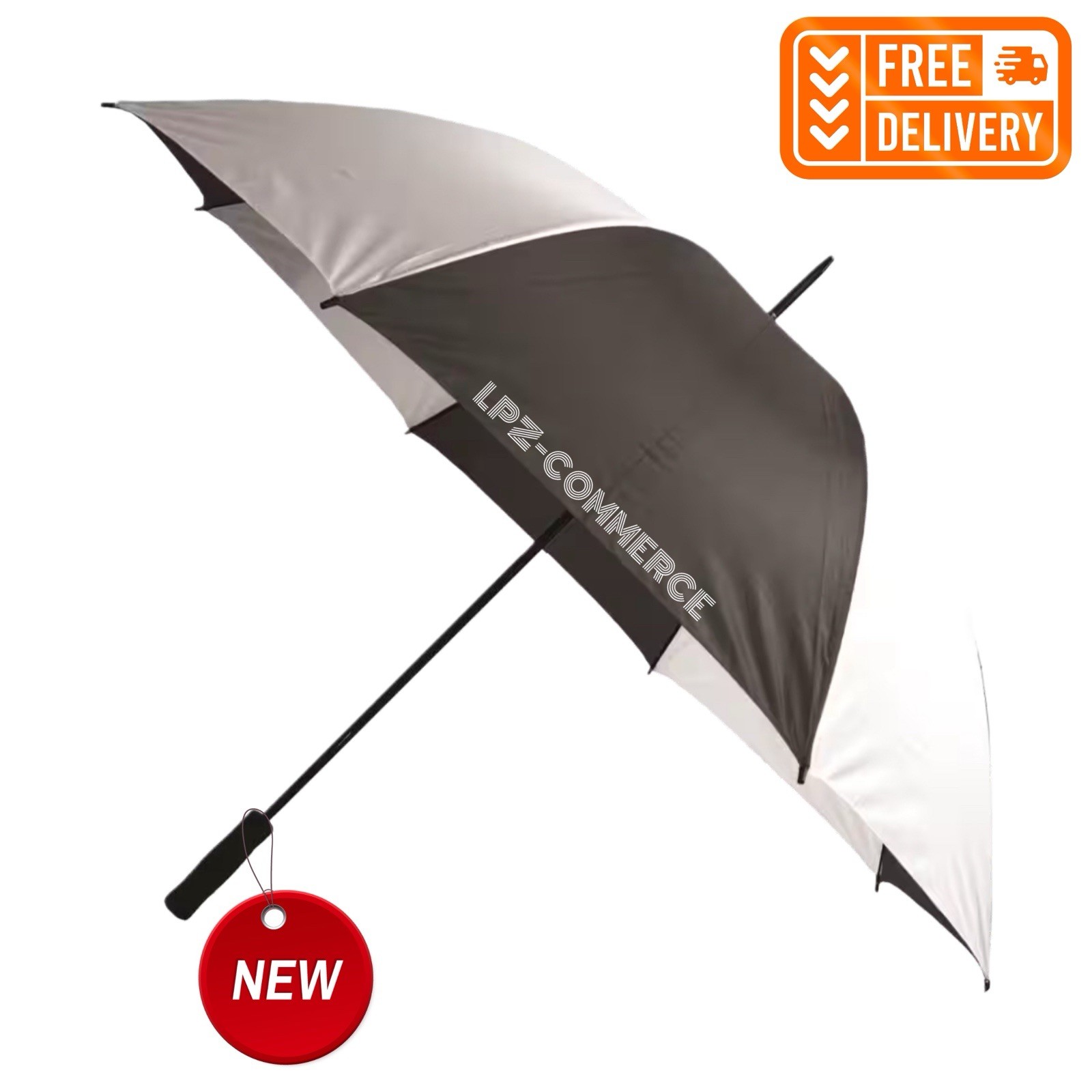 5 ft Heavy Duty Golf Umbrella Black and White with Straight Grip Handle