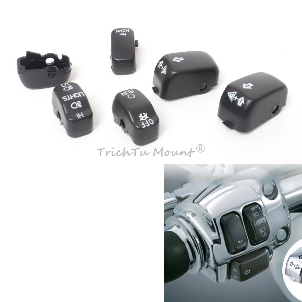 6x Black Hand Control Switch Button Caps Covers For Harley Sportster 1996-2013
