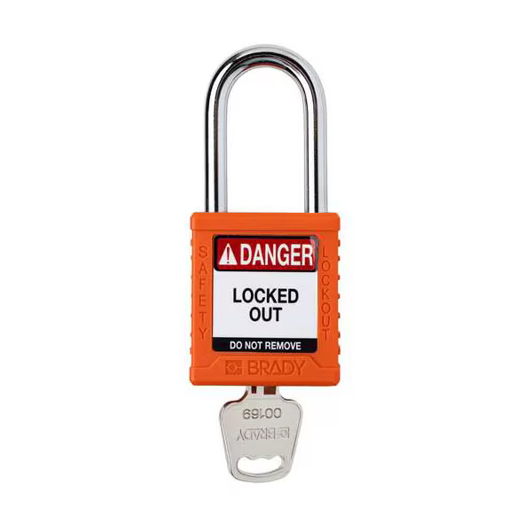 Padlock, Keyed Different, Nylon, Orange, 1 1/2 in Shackle Height, 1 1/2 in Body