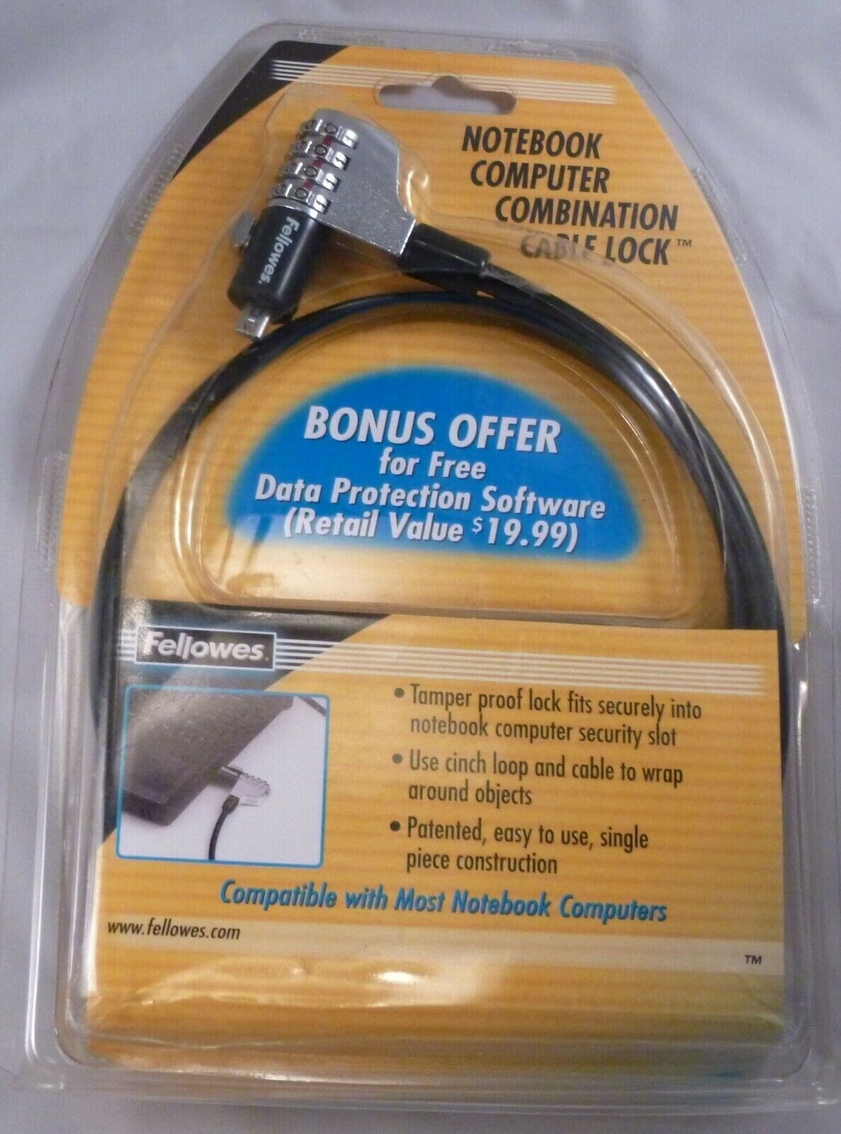 Fellowes Notebook Computer Combination Cable Lock 6 ft Steel 99432 NEW