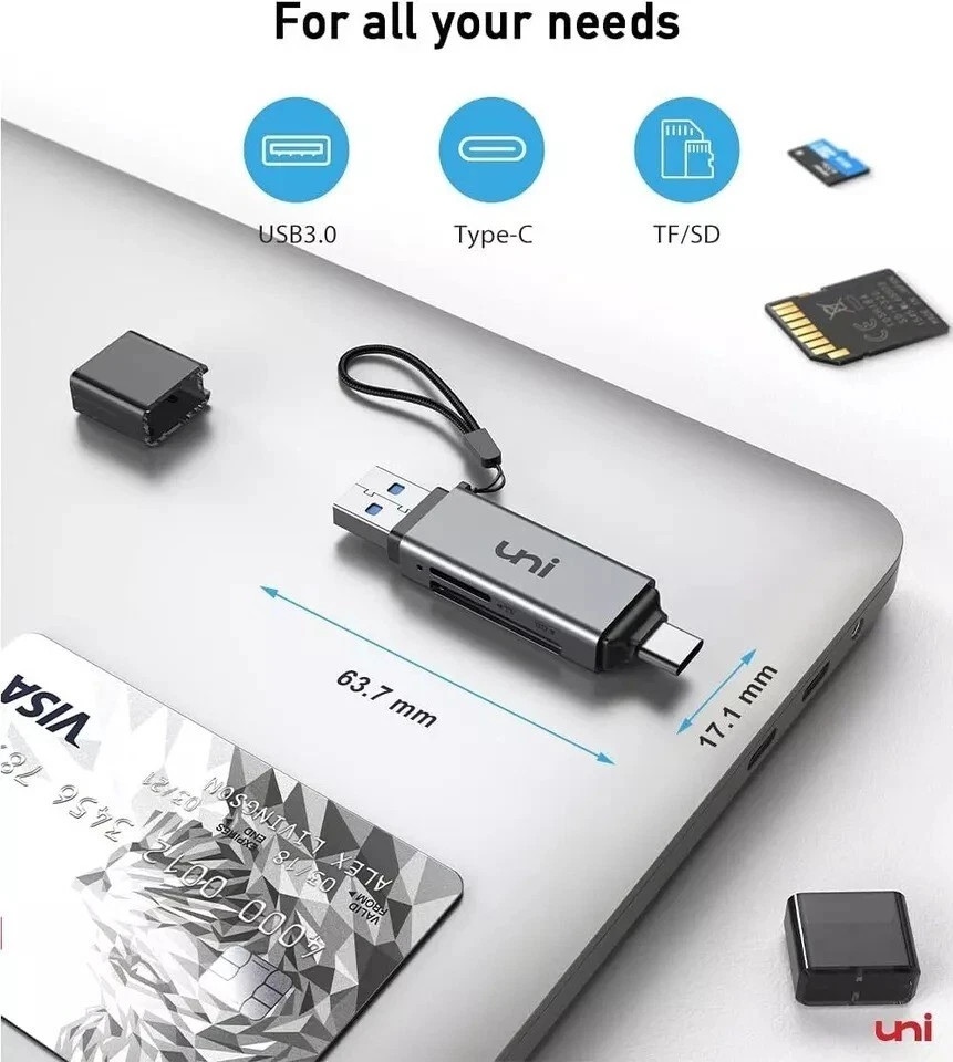 Uni SD Card Reader, High-Speed USB C to Micro SD Card Adapter USB 3.0 Dual Slots