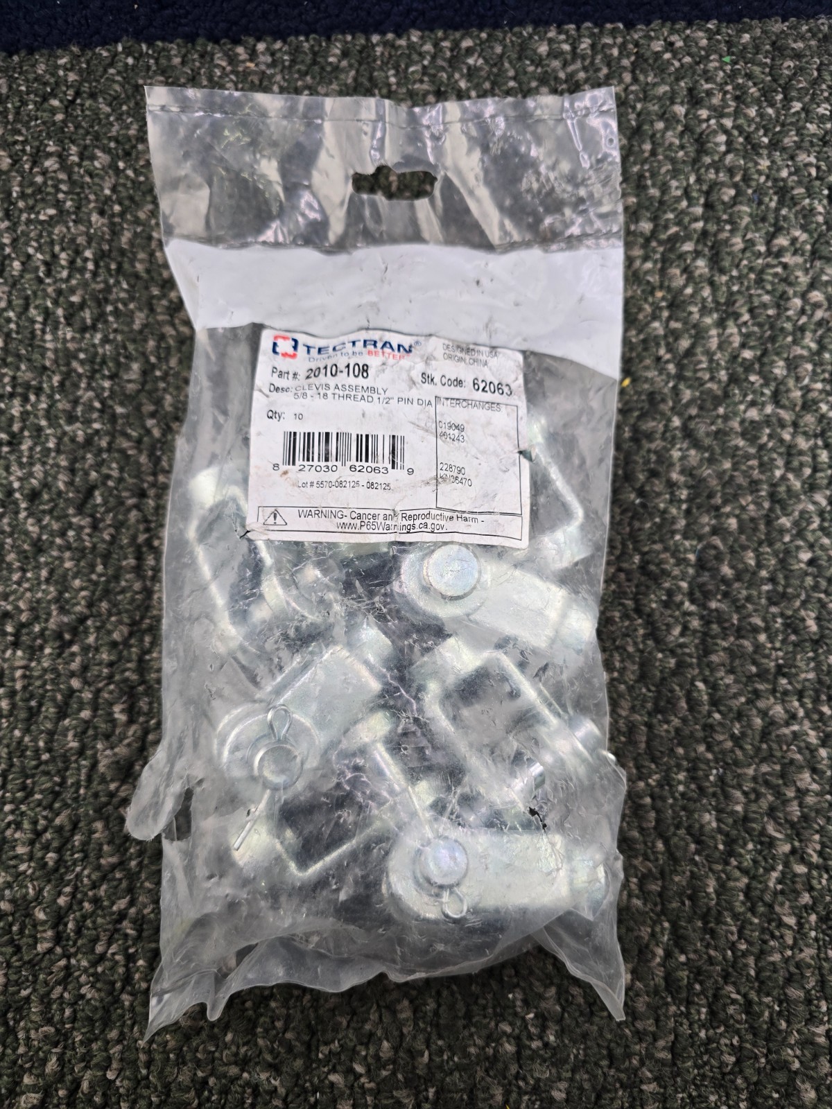 (QTY 10) Tectran 2010-108 Clevis-Complete Assembly-5/8-18